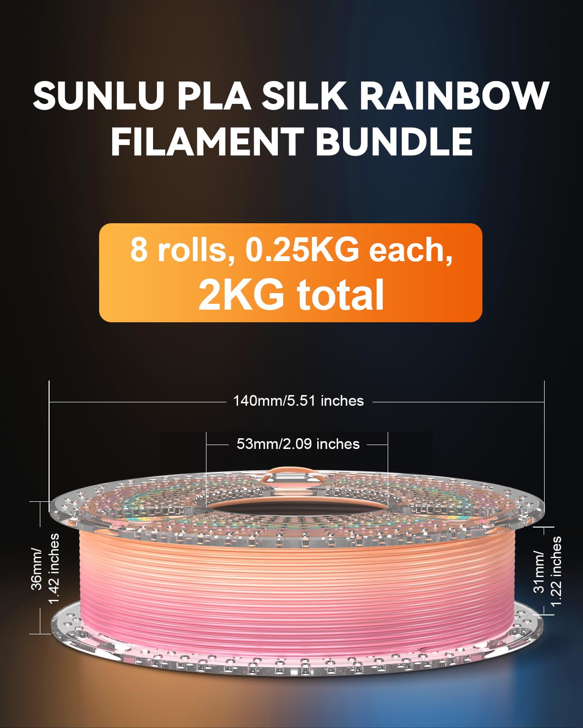 Foto 3 pulgar | Paquete De Filamentos Para Impresora 3d Sunlu Pla Silk Rainbow, 2 Kg - Venta Internacional.