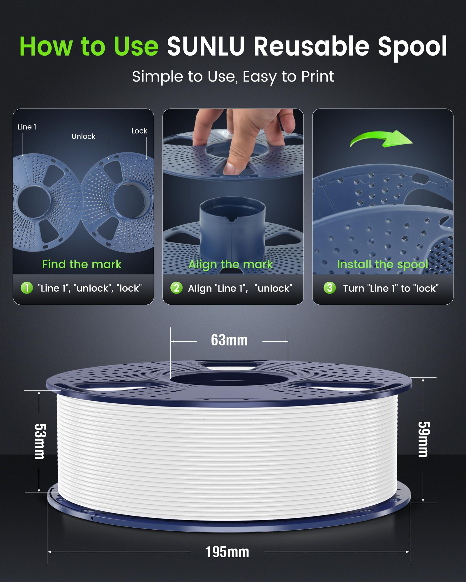 Foto 6 | Filamento Para Impresora 3d Sunlu Petg 1.75 Mm ± 0.02 Mm 1 Kg (negro) - Venta Internacional.