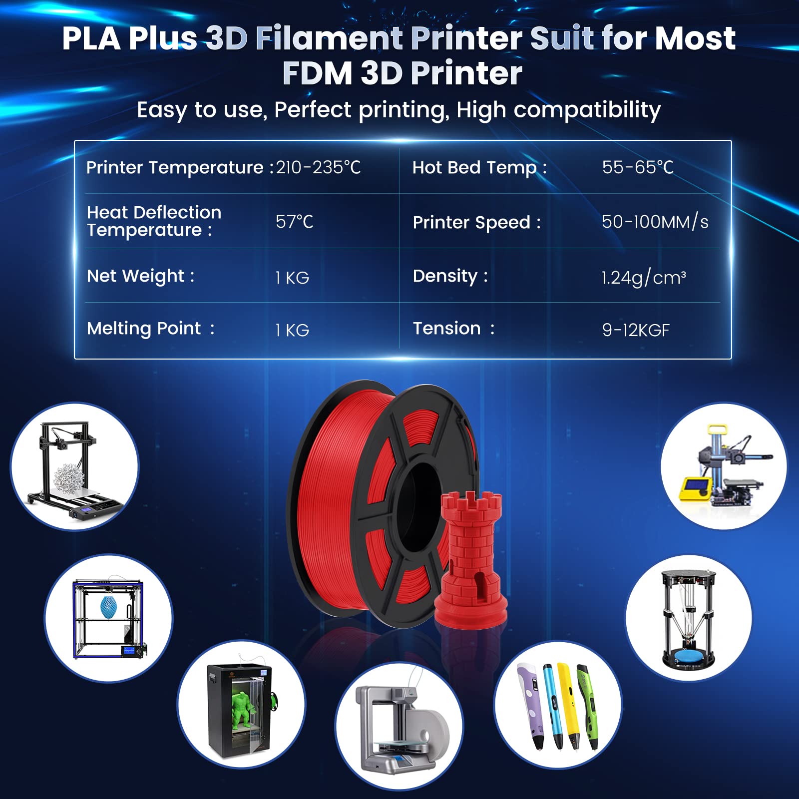 Foto 7 pulgar | Filamento Para Impresora 3d Sunlu Pla Plus De 1,75 Mm, Bobina De 1 Kg, Rojo - Venta Internacional.