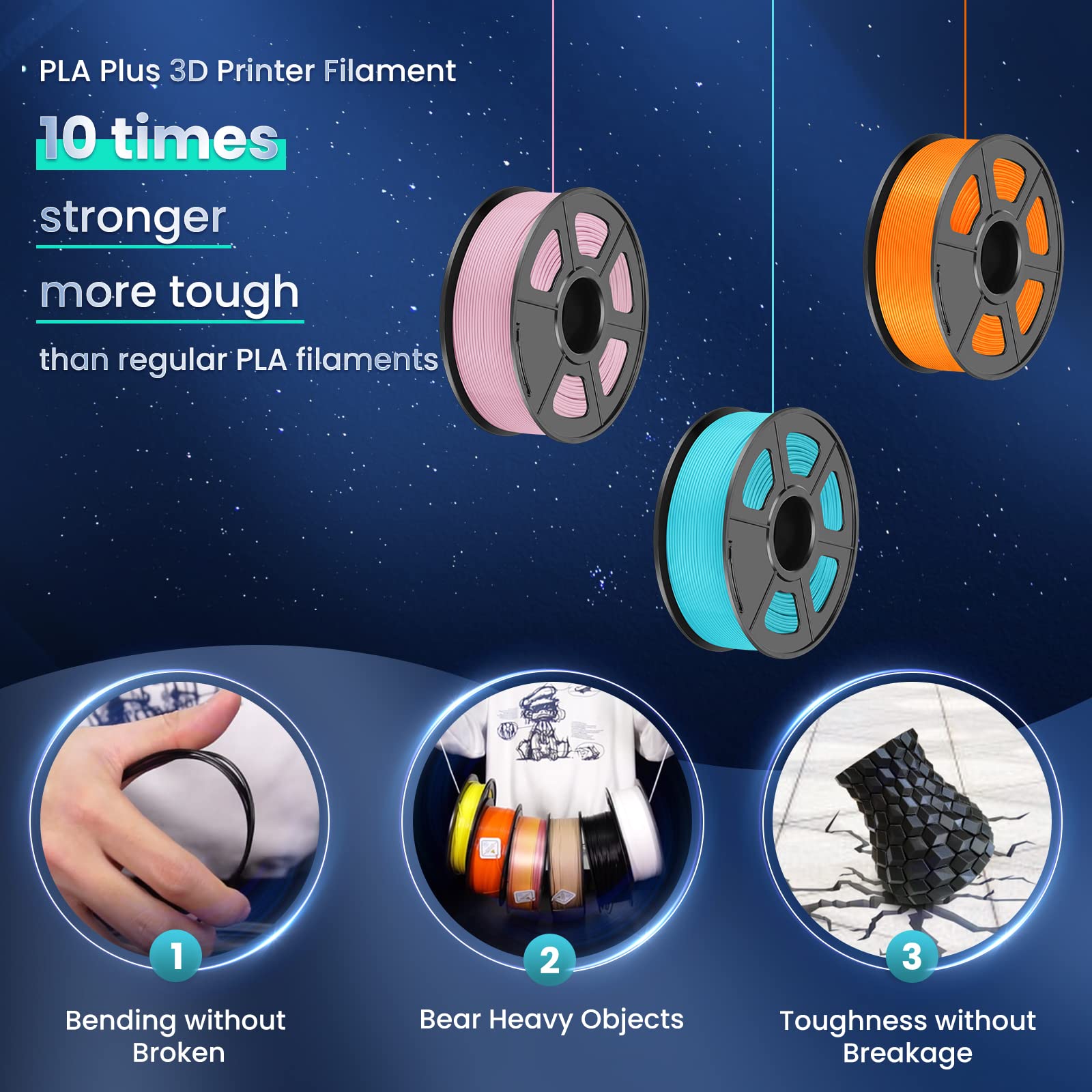 Foto 5 pulgar | Filamento Para Impresora 3d Sunlu Pla Plus De 1,75 Mm, 4 Kg, Negro, 4 Paquetes - Venta Internacional.
