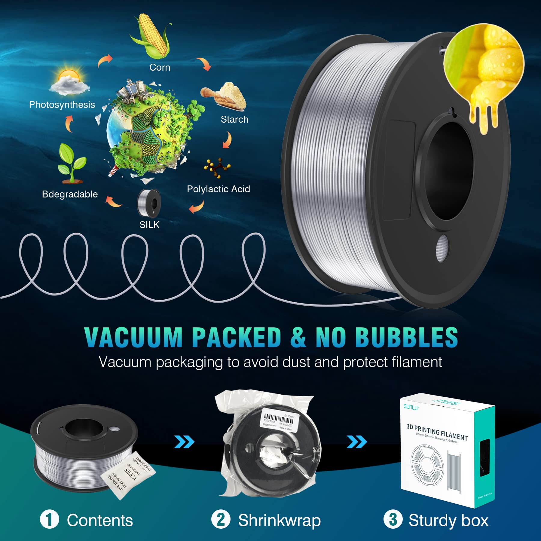 Foto 6 | Filamento Para Impresora 3d Sunlu Pla Silk, 1,75 Mm, 250 G X 8 Rollos - Venta Internacional.