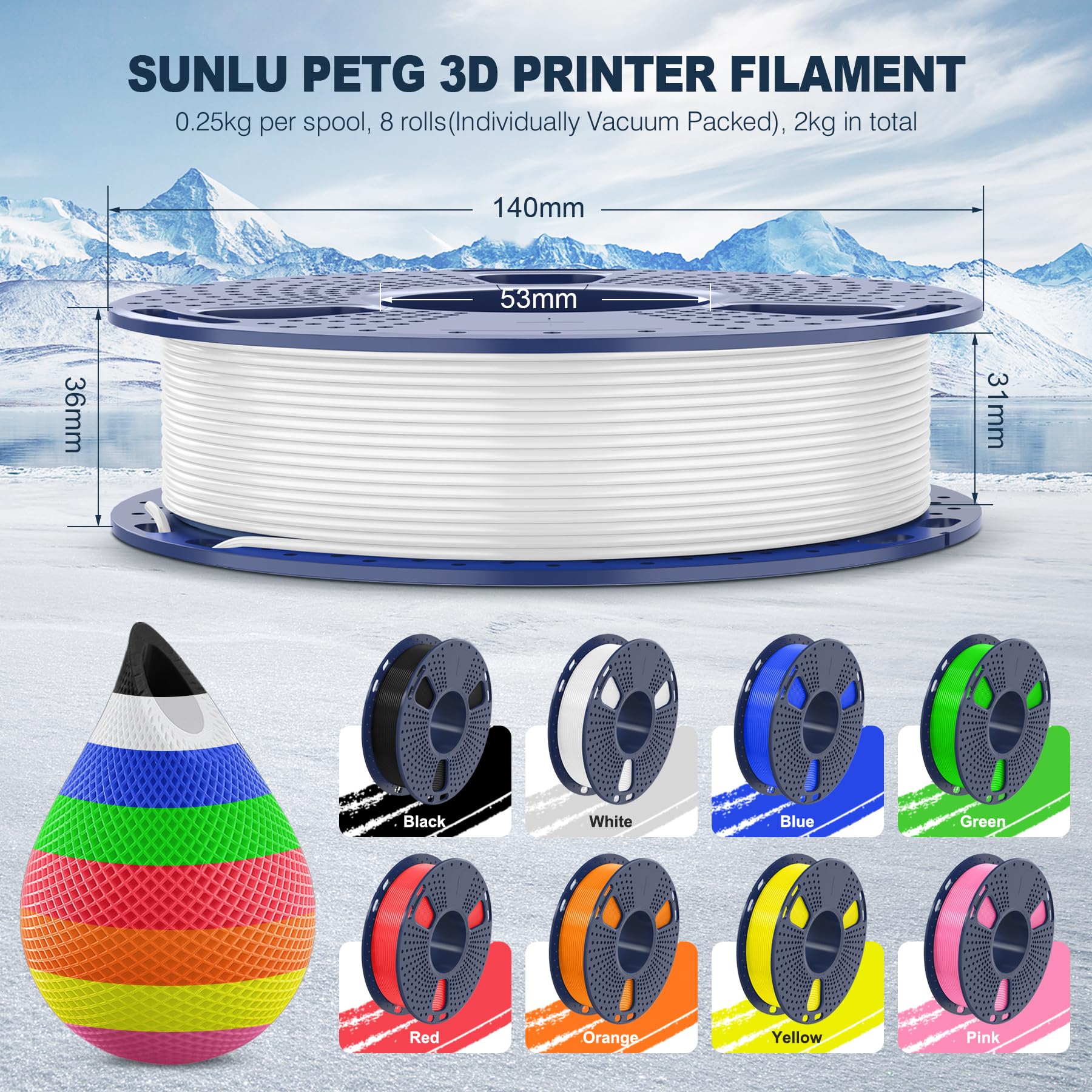 Foto 6 | Paquete De Filamentos Para Impresora 3d Sunlu, Filamento Petg Multicolor De 1,75 Mm, Sellado Individ - Venta Internac