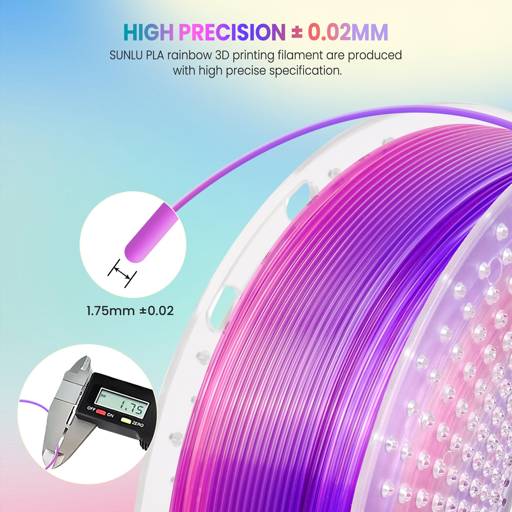 Foto 6 pulgar | Filamento Para Impresora 3d Sunlu Transparent Rainbow Pla 1.75 Mm 4 Kg - Venta Internacional.