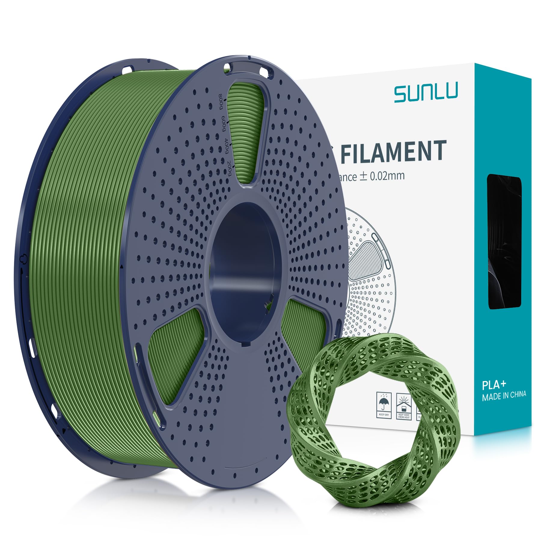 Filamento Para Impresora 3d Sunlu Pla Plus De 1,75 Mm, Color Verde Oliva, 1 Kg - Venta Internacional.