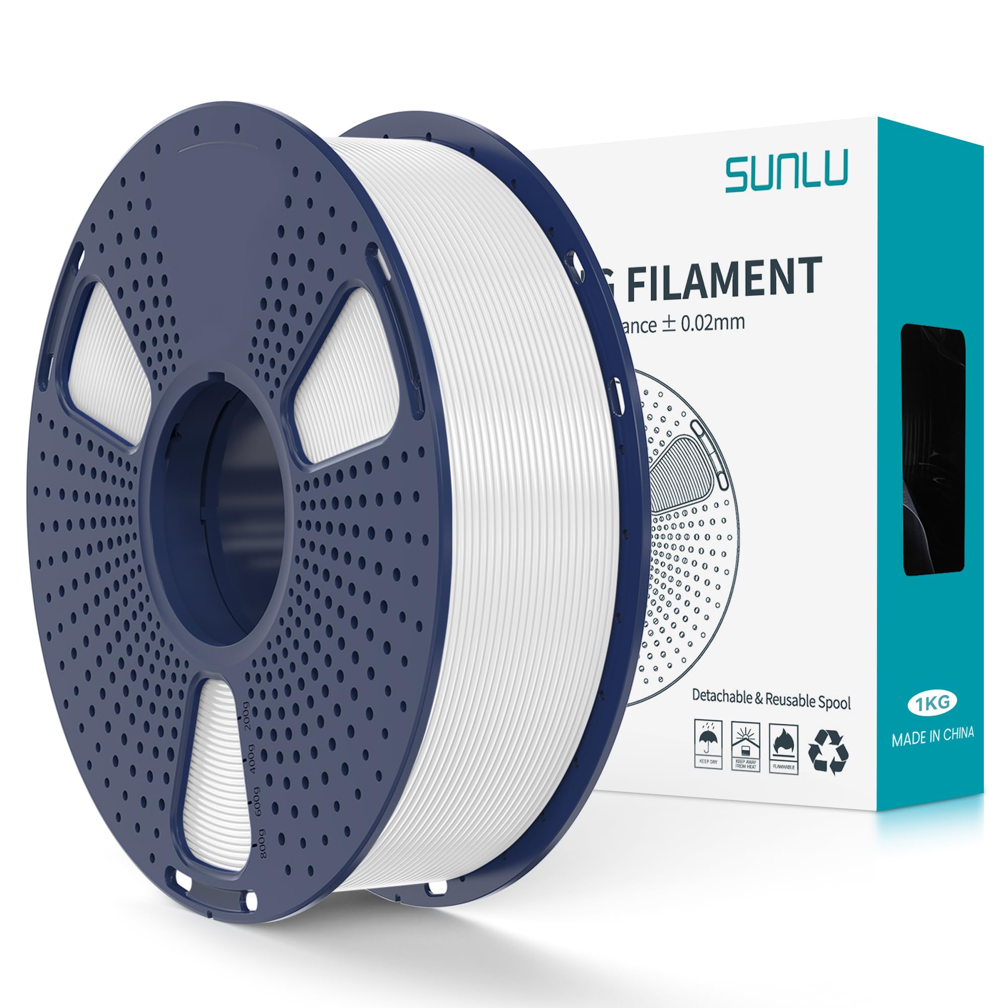 Filamento Para Impresora 3d Sunlu Pla+ 2.0, 1,75 Mm, Bobina De 1 Kg, Blanco - Venta Internacional.