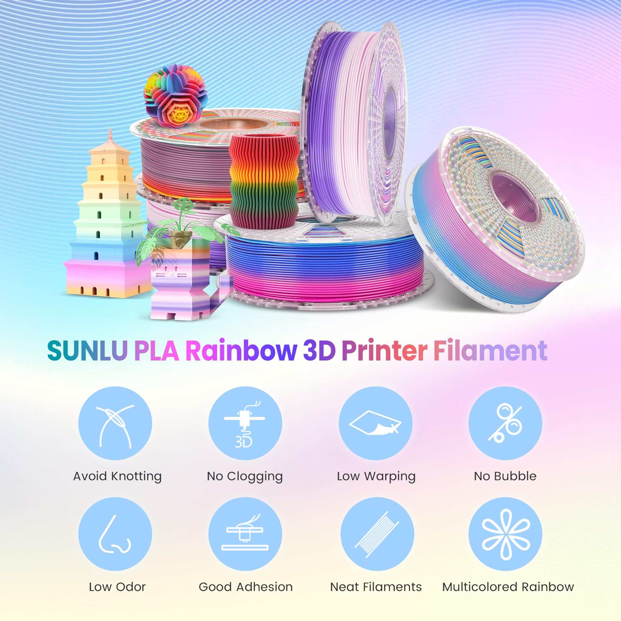 Foto 4 pulgar | Filamento Para Impresora 3d Sunlu Rainbow Pla 1.75 Mm ± 0.02 Mm 4 Kg - Venta Internacional.