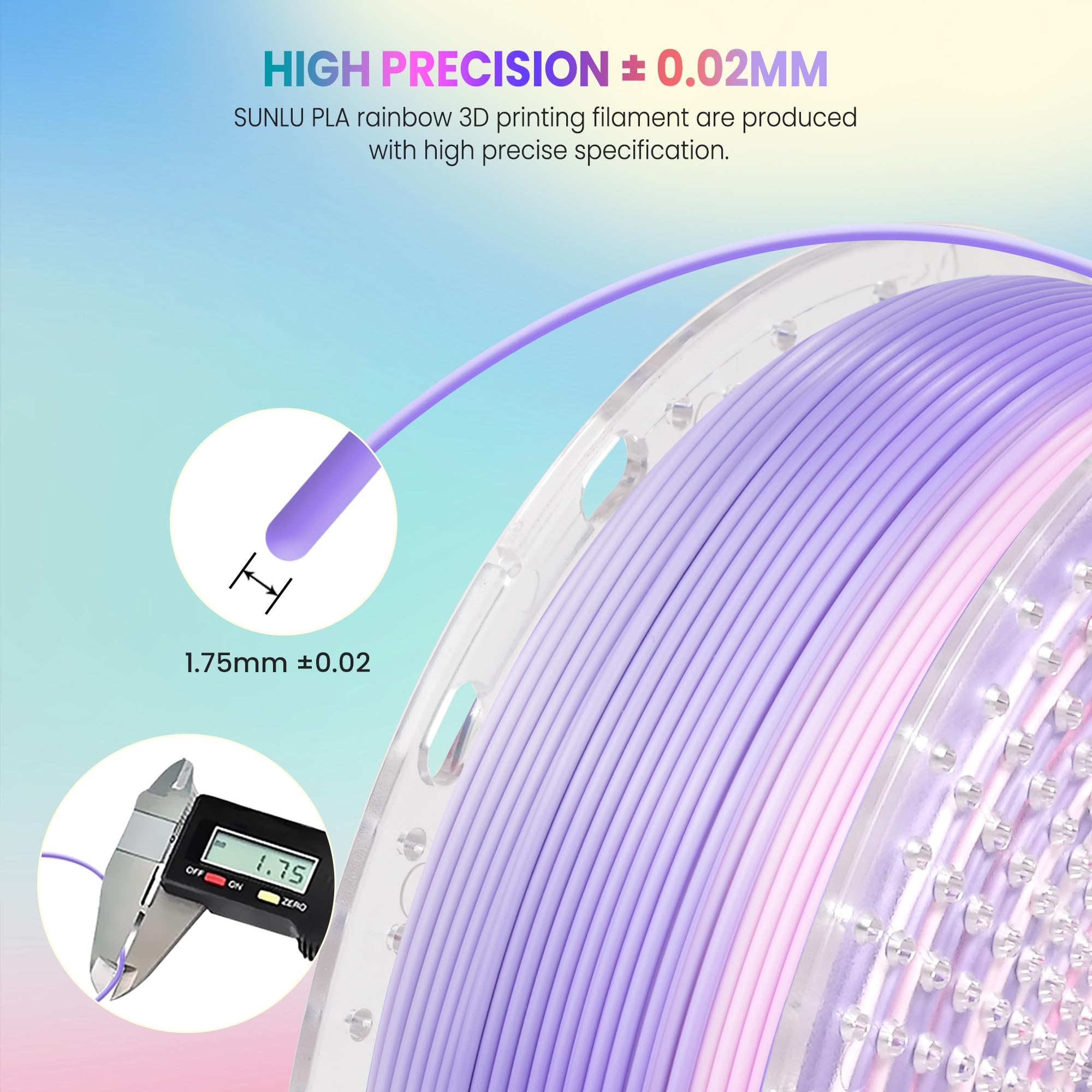 Foto 6 pulgar | Filamento Para Impresora 3d Sunlu Rainbow Pla 1.75 Mm ± 0.02 Mm 4 Kg - Venta Internacional.