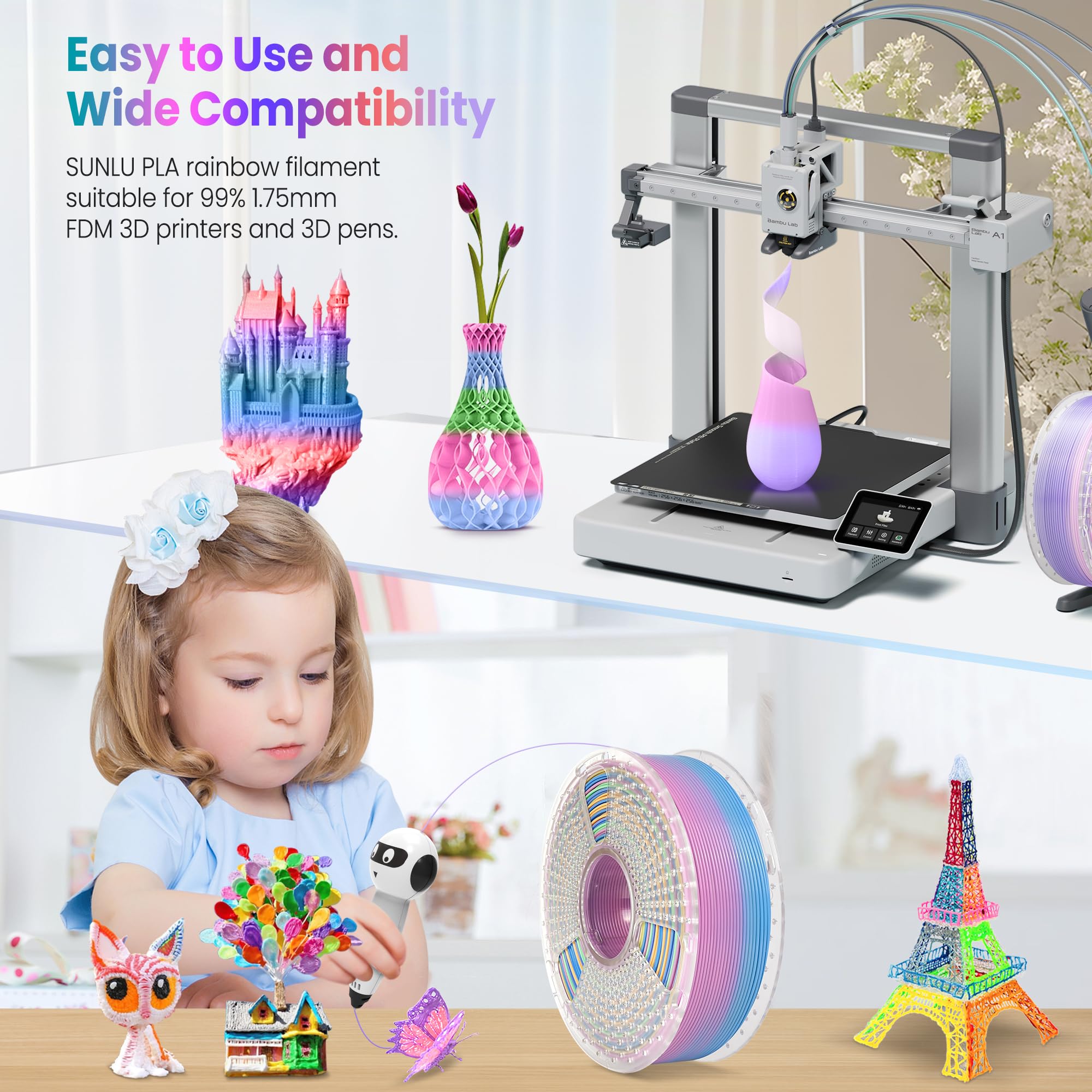 Foto 7 | Filamento Para Impresora 3d Sunlu Rainbow Pla 1.75 Mm ± 0.02 Mm 4 Kg - Venta Internacional.