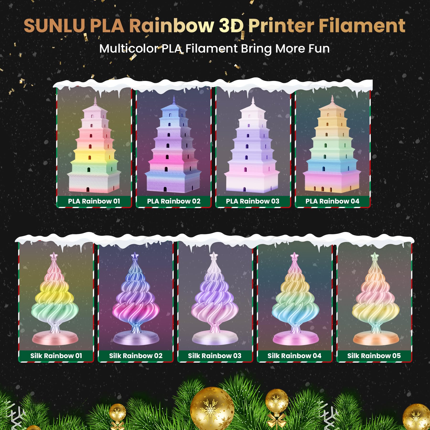 Foto 3 pulgar | Filamento Para Impresora 3d Sunlu Silk Rainbow Pla+, 1 Kg, 1,75 Mm - Venta Internacional.
