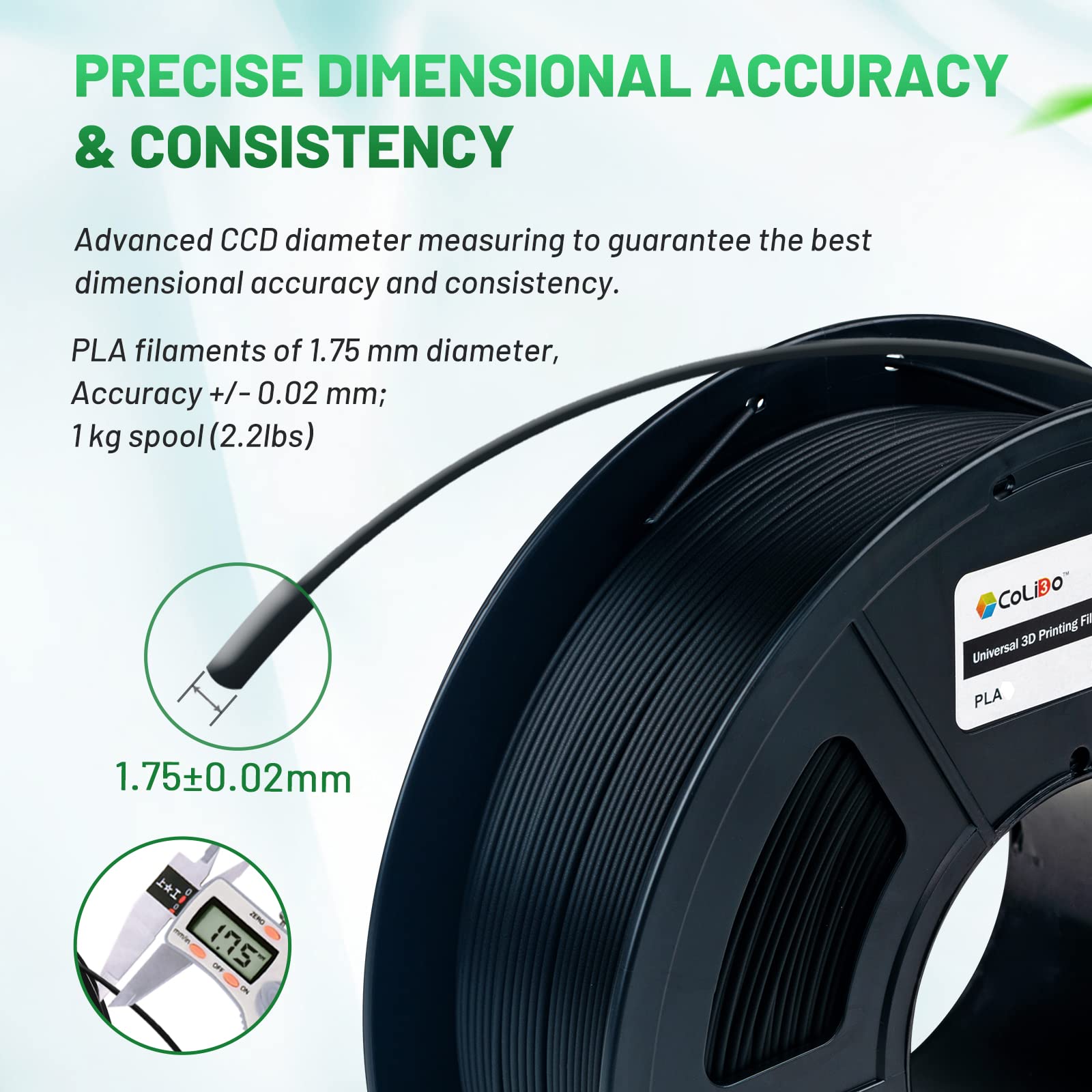 Foto 2 | Filamento Para Impresora 3d Colido Pla De 1,75 Mm +/- 0,02 Mm, 1 Kg, Negro - Venta Internacional.