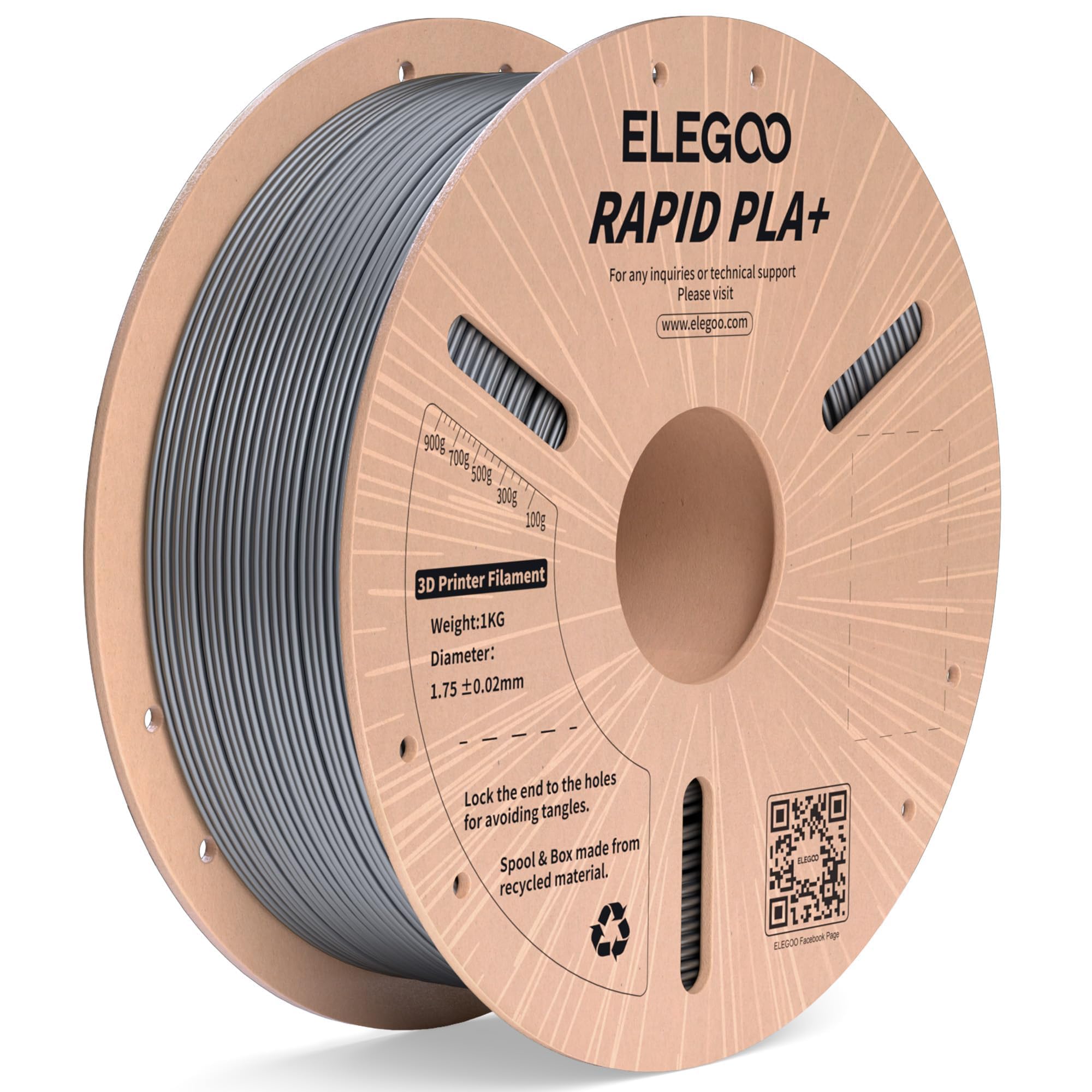 Filamento Para Impresora 3d Elegoo Rapid Pla Plus, 1,75 Mm, Plateado, 1 Kg - Venta Internacional.