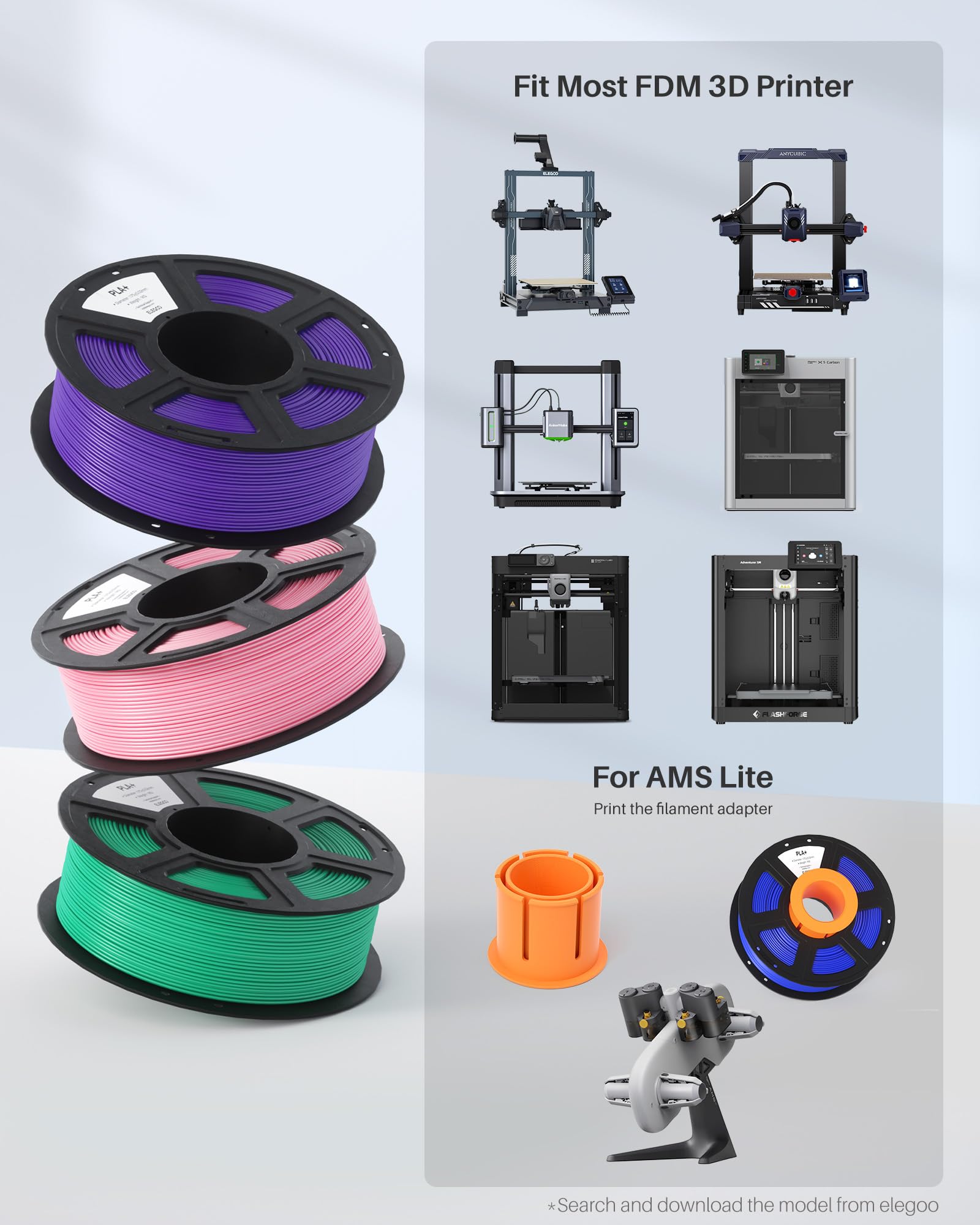 Foto 7 | Filamento Para Impresora 3d Elegoo Pla+ De 1,75 Mm, Gris Espacial, 1 Kg - Venta Internacional.