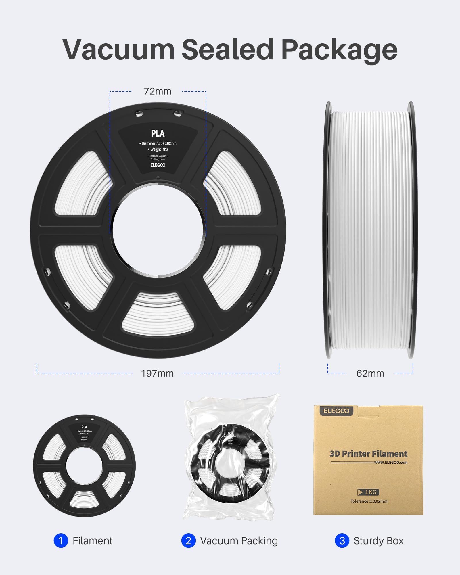 Foto 6 | Filamento Para Impresora 3d Elegoo Pla De 1,75 Mm Blanco, 2 Kg - Venta Internacional.