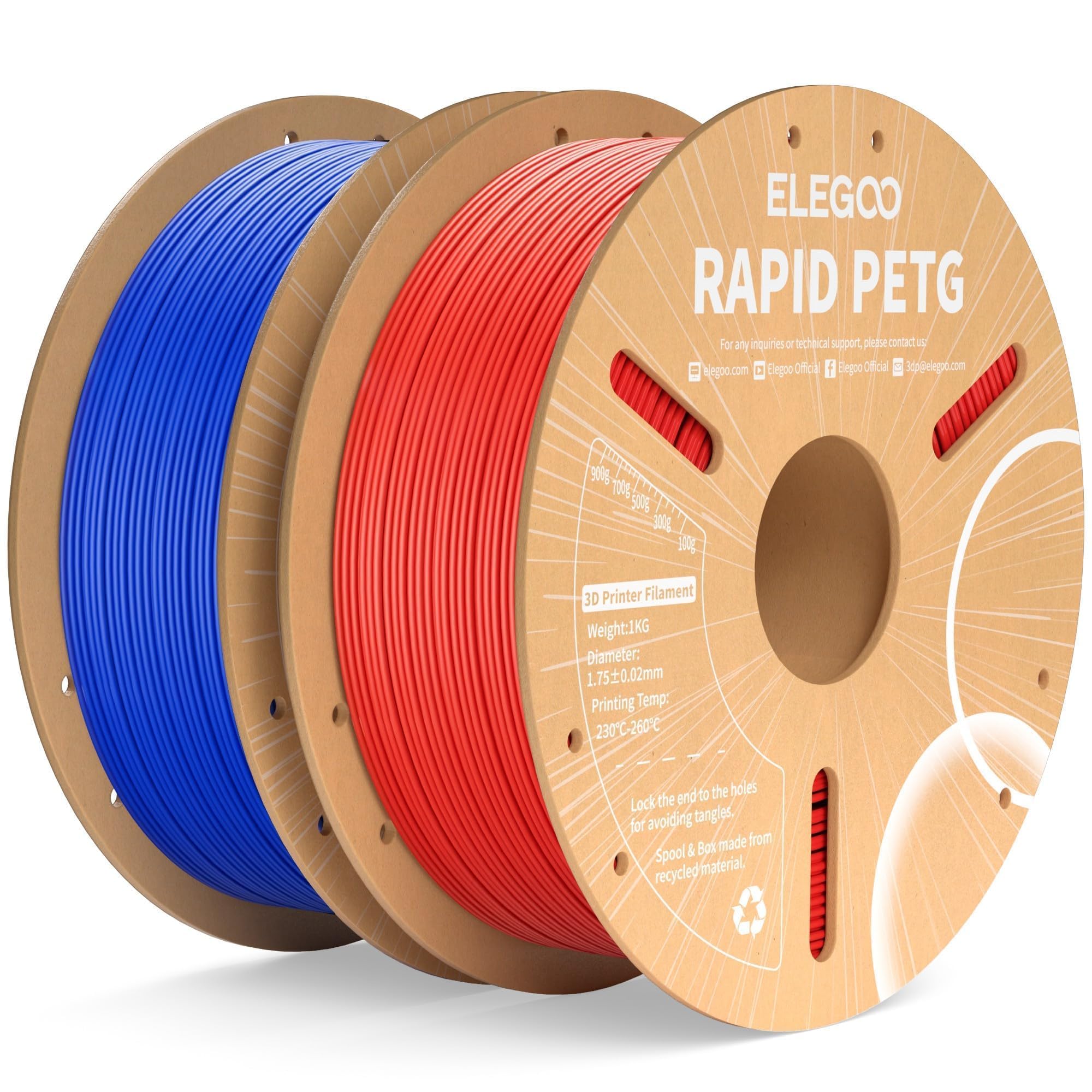 Filamento Para Impresora 3d Elegoo Rapid Petg De 1,75 Mm, Azul Y Rojo, 2 Kg - Venta Internacional.