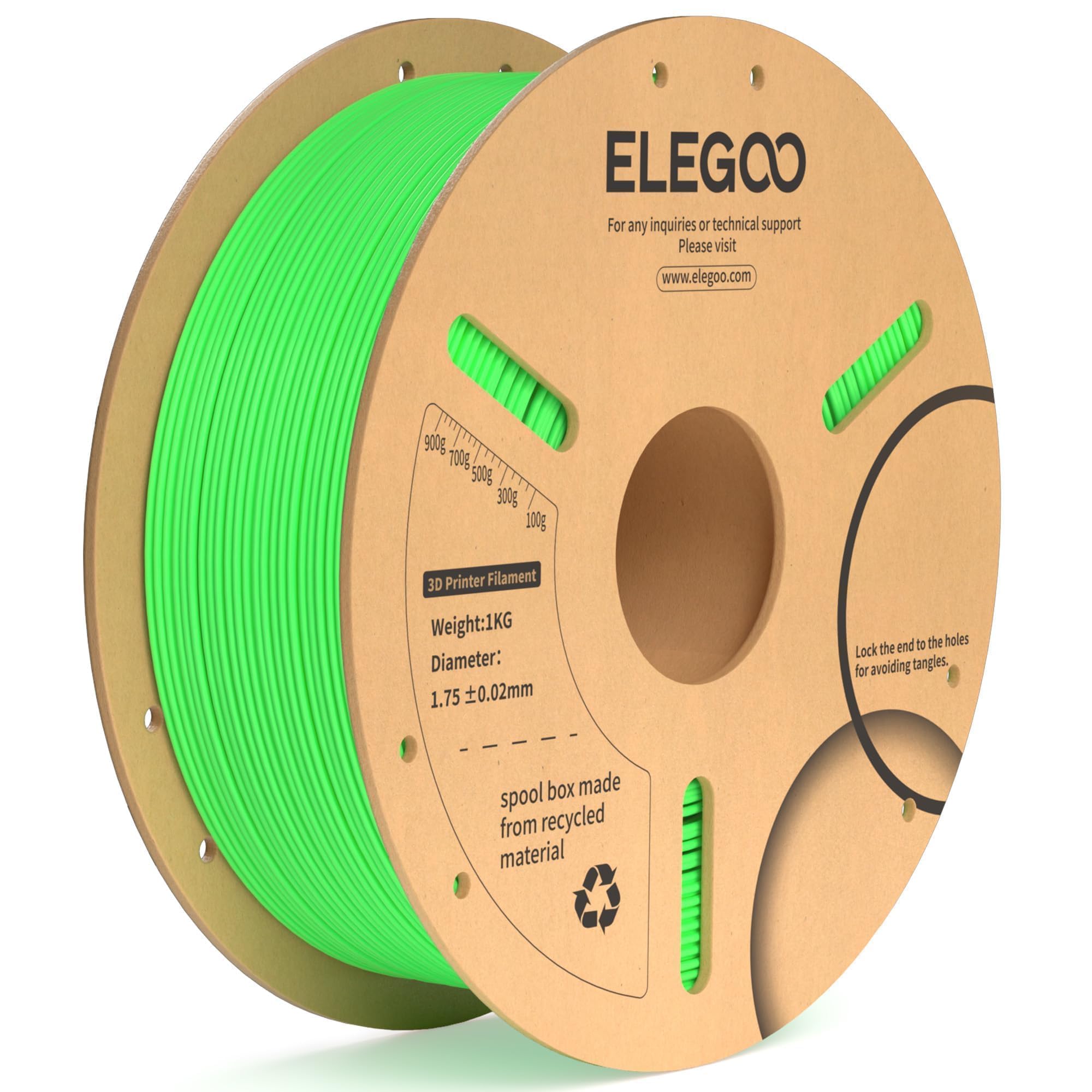 Filamento Para Impresora 3d Elegoo Pla Plus, Verde Neón, 1,75 Mm, 1 Kg - Venta Internacional.