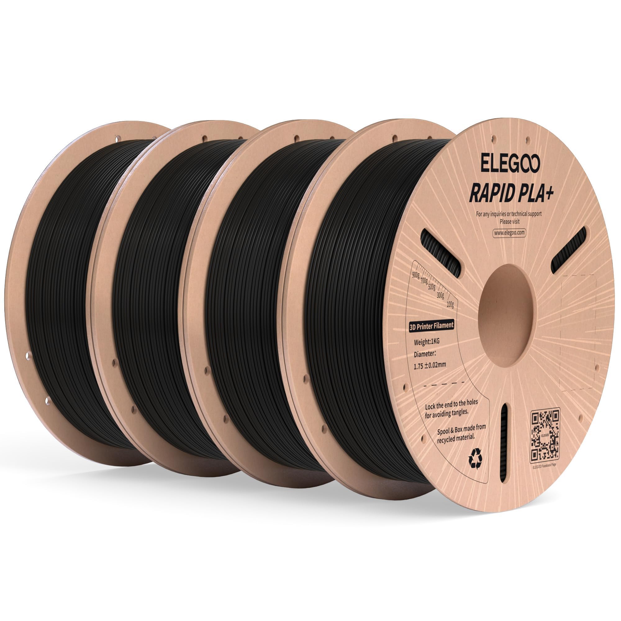 Filamento Para Impresora 3d Elegoo Rapid Pla Plus, 1,75 Mm, Negro, 4 Kg - Venta Internacional.