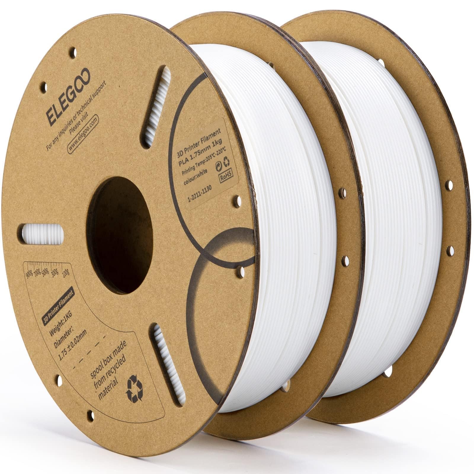 Filamento Para Impresora 3d Elegoo Pla De 1,75 Mm, Blanco, 2 Kg, Paquete De 2 - Venta Internacional.