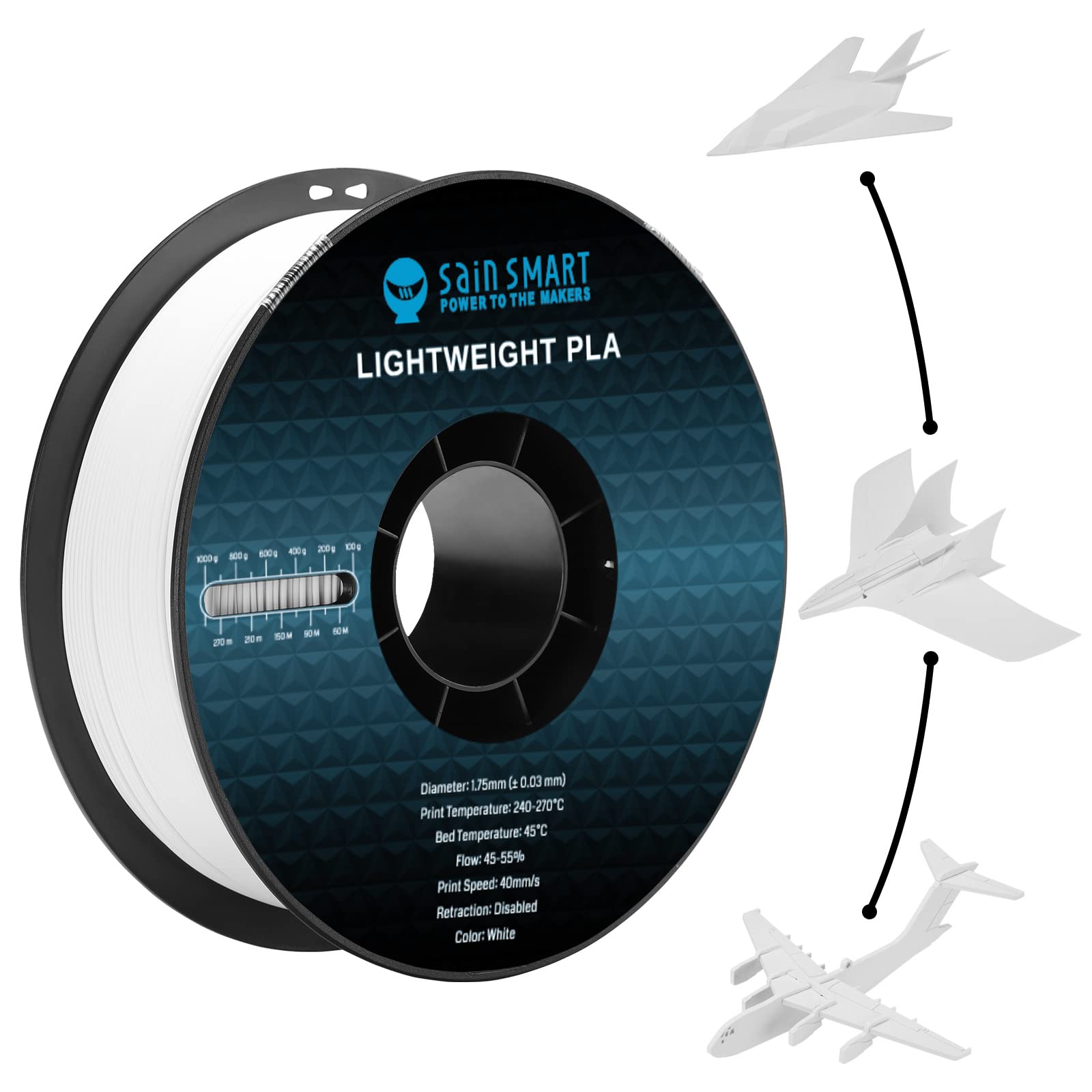 Filamento Para Impresora 3d Sainsmart Lw-pla, 1,75 Mm, 1 Kg, Blanco - Venta Internacional.