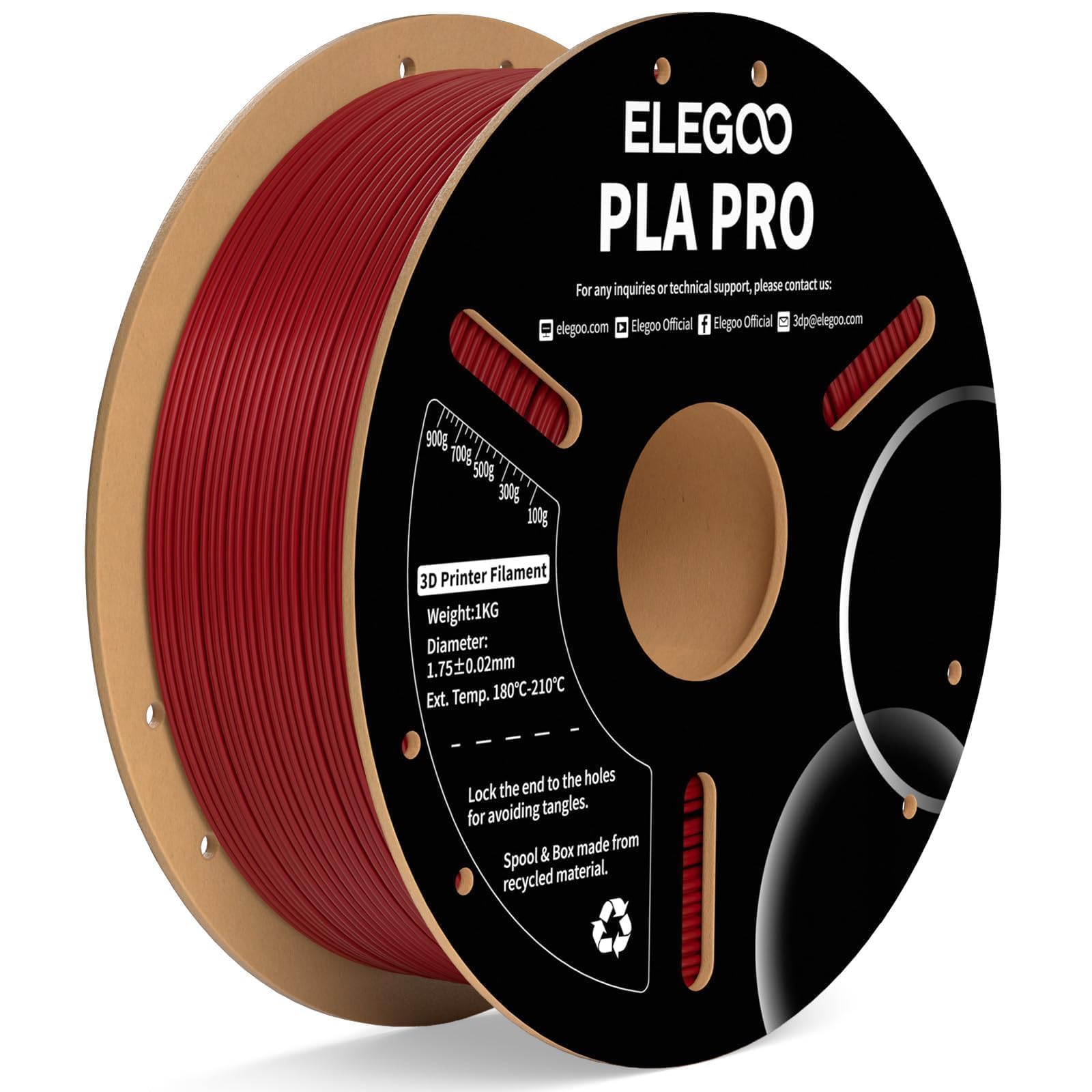 Filamento Para Impresora 3d Elegoo Pla Pro, 1,75 Mm, Rojo Burdeos, 1 Kg - Venta Internacional.