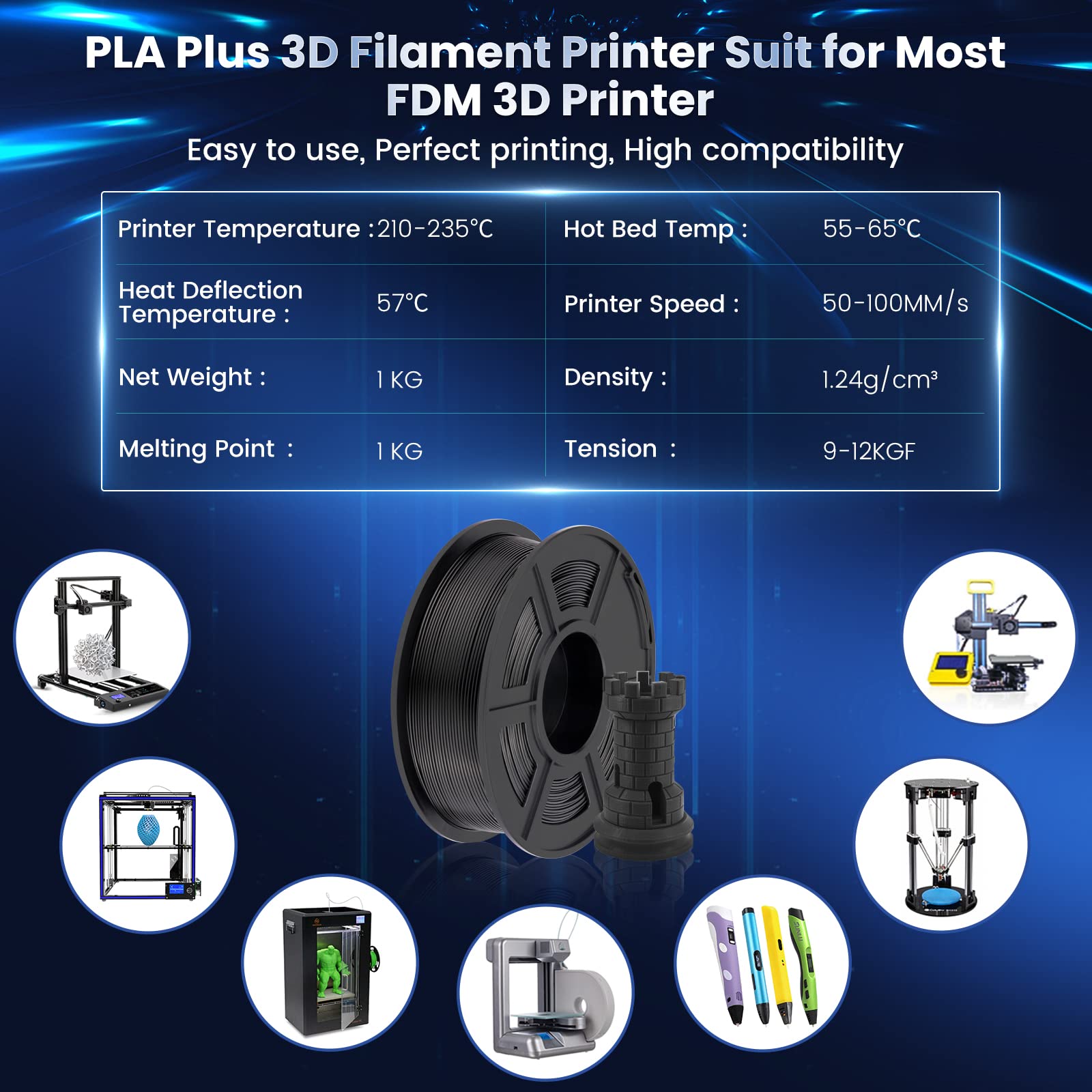 Foto 6 | Filamento Para Impresora 3d Sunlu Pla Plus De 1,75 Mm, 2 Kg, 2 Paquetes, Negro - Venta Internacional.