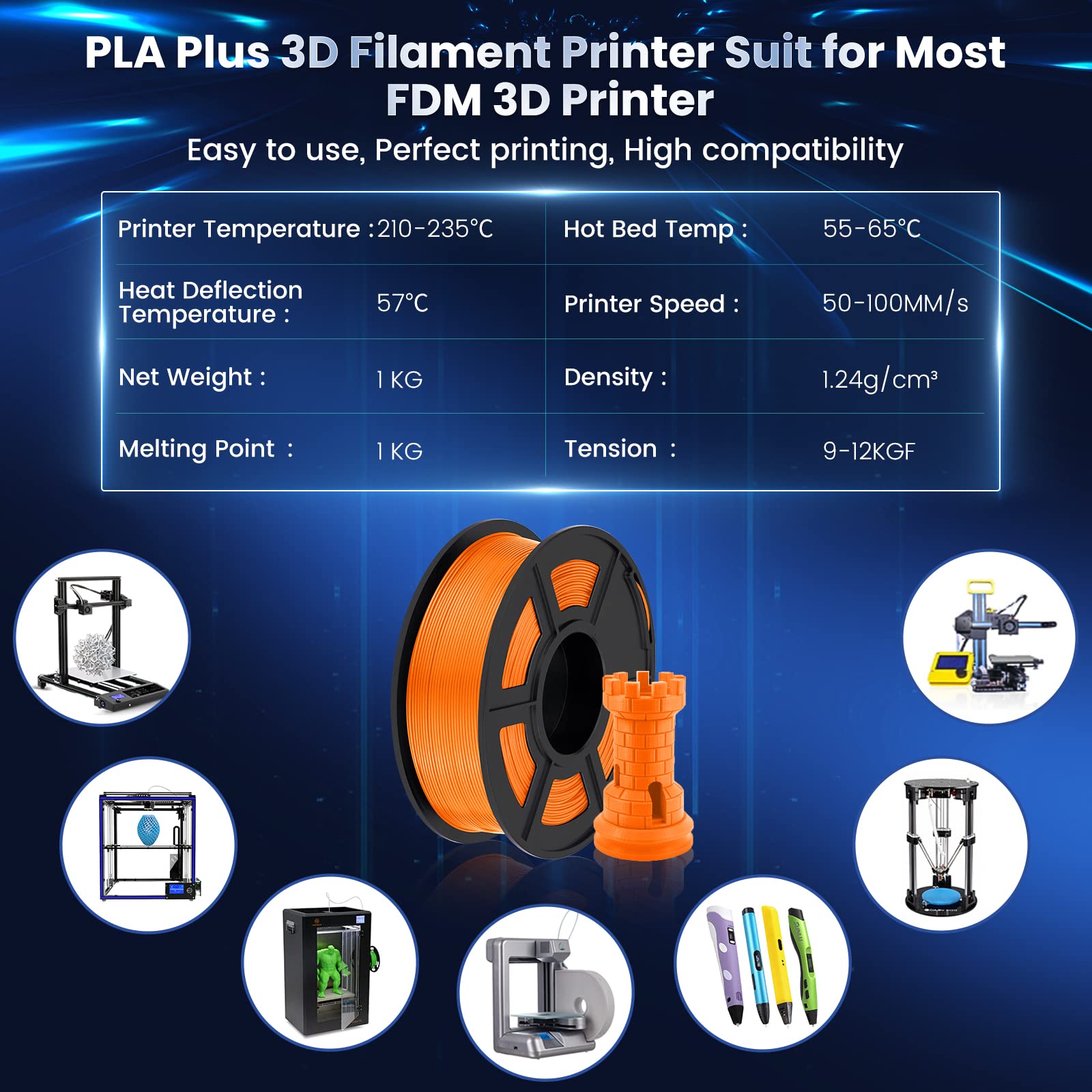 Foto 7 pulgar | Filamento Para Impresora 3d Sunlu Pla Plus De 1,75 Mm, Bobina De 1 Kg, Color Naranja - Venta Internacional.