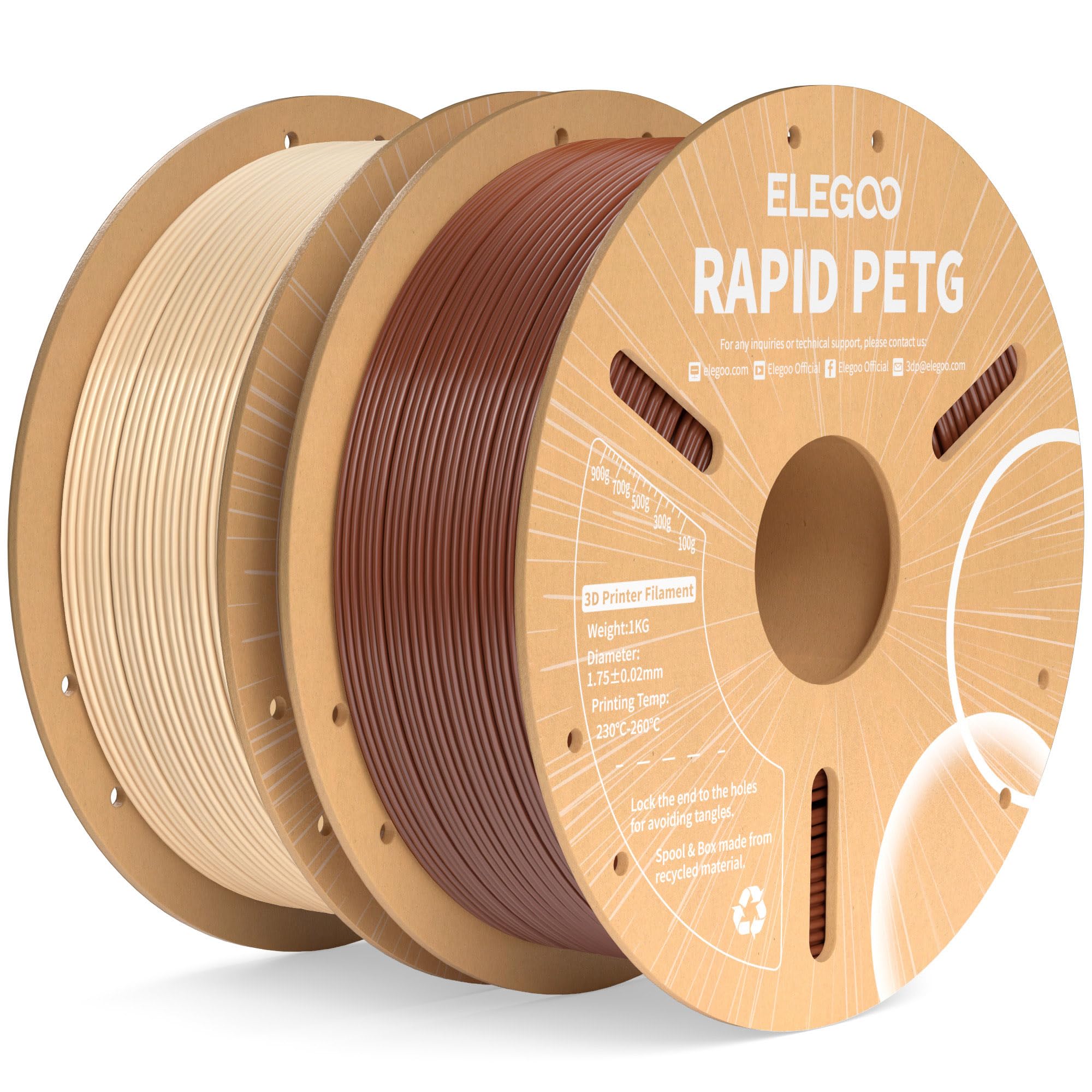 Filamento Para Impresora 3d Elegoo Rapid Petg De 1,75 Mm, Color Beige Y Marrón, 2 Kg - Venta Internacional.