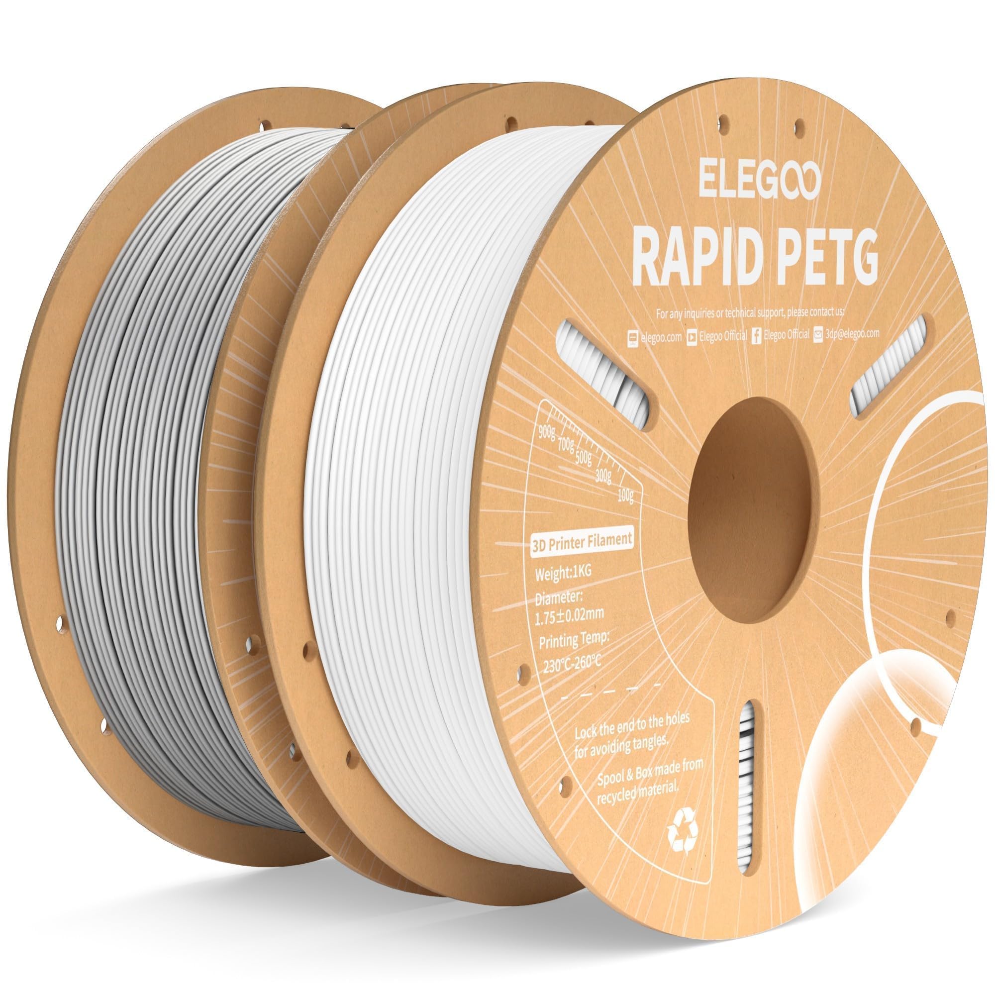 Filamento Para Impresora 3d Elegoo Rapid Petg, 1,75 Mm, Blanco Y Gris, 2 Kg - Venta Internacional.