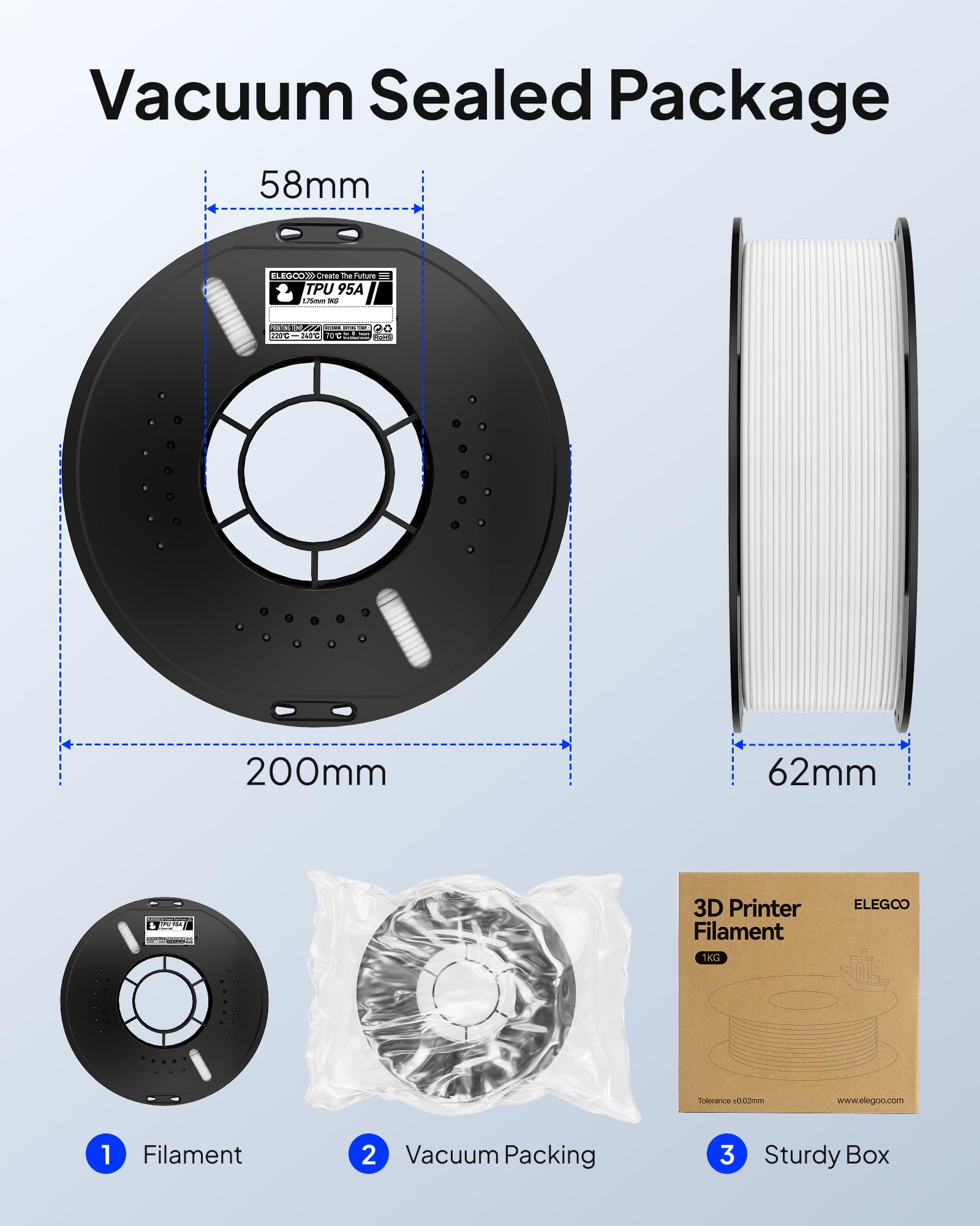 Foto 6 pulgar | Filamento De Impresión 3d Elegoo Tpu 1.75 Mm 1 Kg Blanco 95a - Venta Internacional.