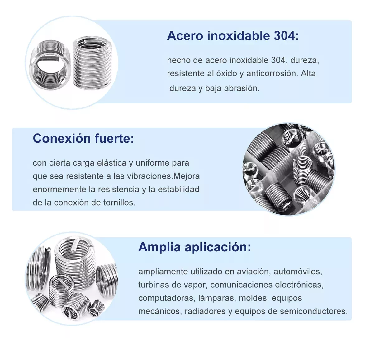 Foto 5 pulgar | Insertos De Rosca 140 Piezas De Acero Inoxidable 304 Métrico Plata