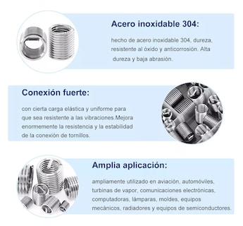 Foto 4 | Insertos De Rosca 140 Piezas De Acero Inoxidable 304 Métrico Plata