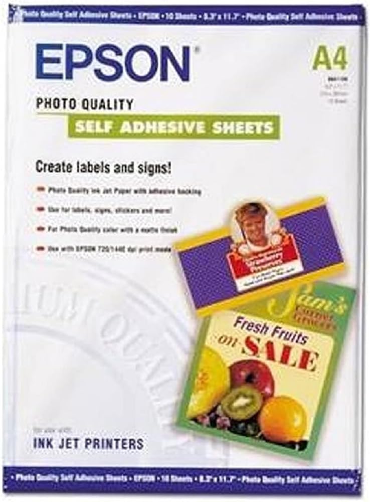Hojas Autoadhesivas Epson Photo Quality A4 (21 X 29,7 Cm), 10 Hojas - Venta Internacional.