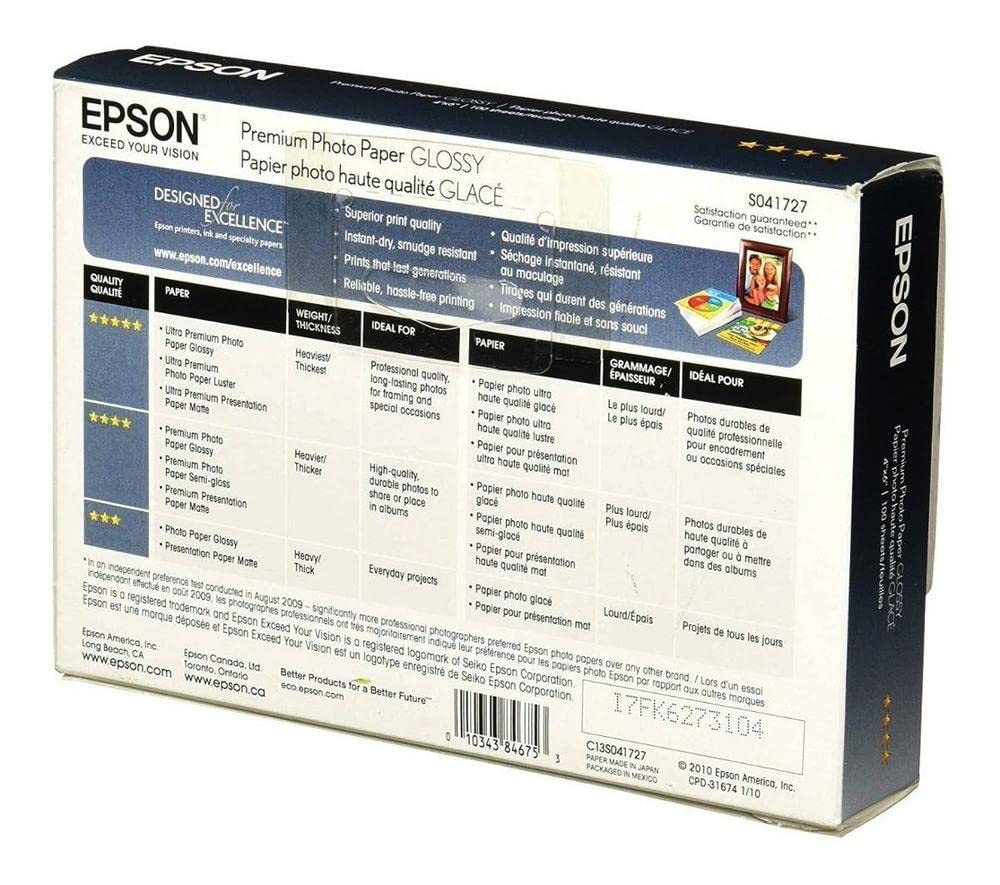 Foto 3 | Papel Fotográfico Epson Premium S041727 4x6 100 Hojas 68 Libras - Venta Internacional.