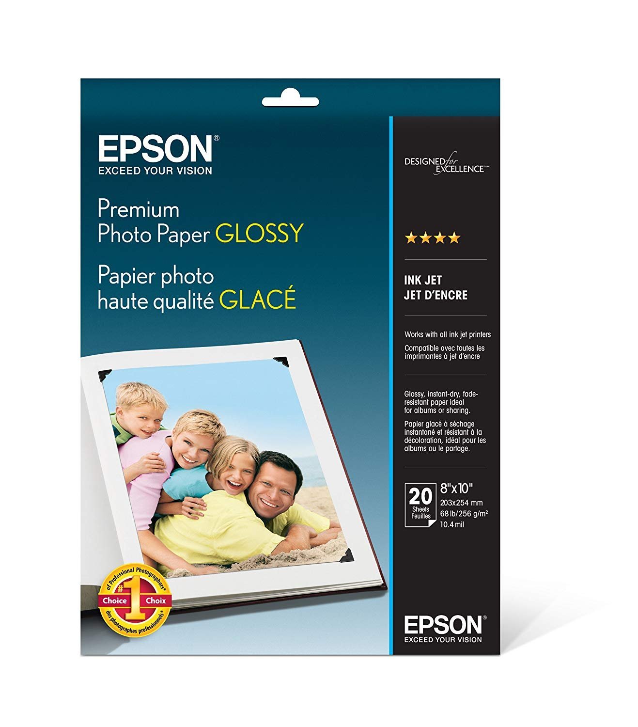 Papel Fotográfico Epson Premium Glossy, 20 Hojas, 8 X 10 Pulgadas - Venta Internacional.