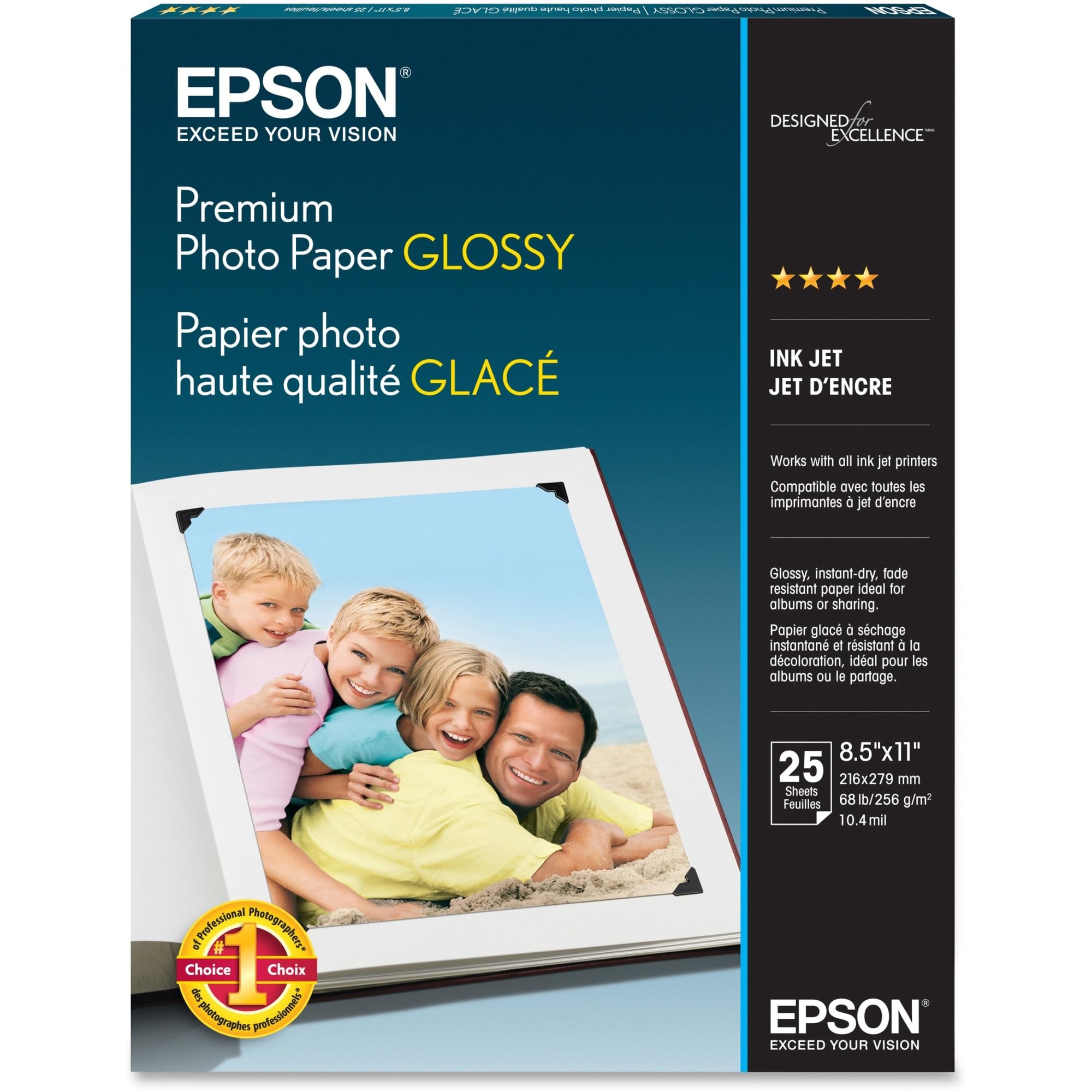 Papel Fotográfico Epson Premium Glossy, 8.5 X 11 Pulgadas, 25 Hojas - Venta Internacional.