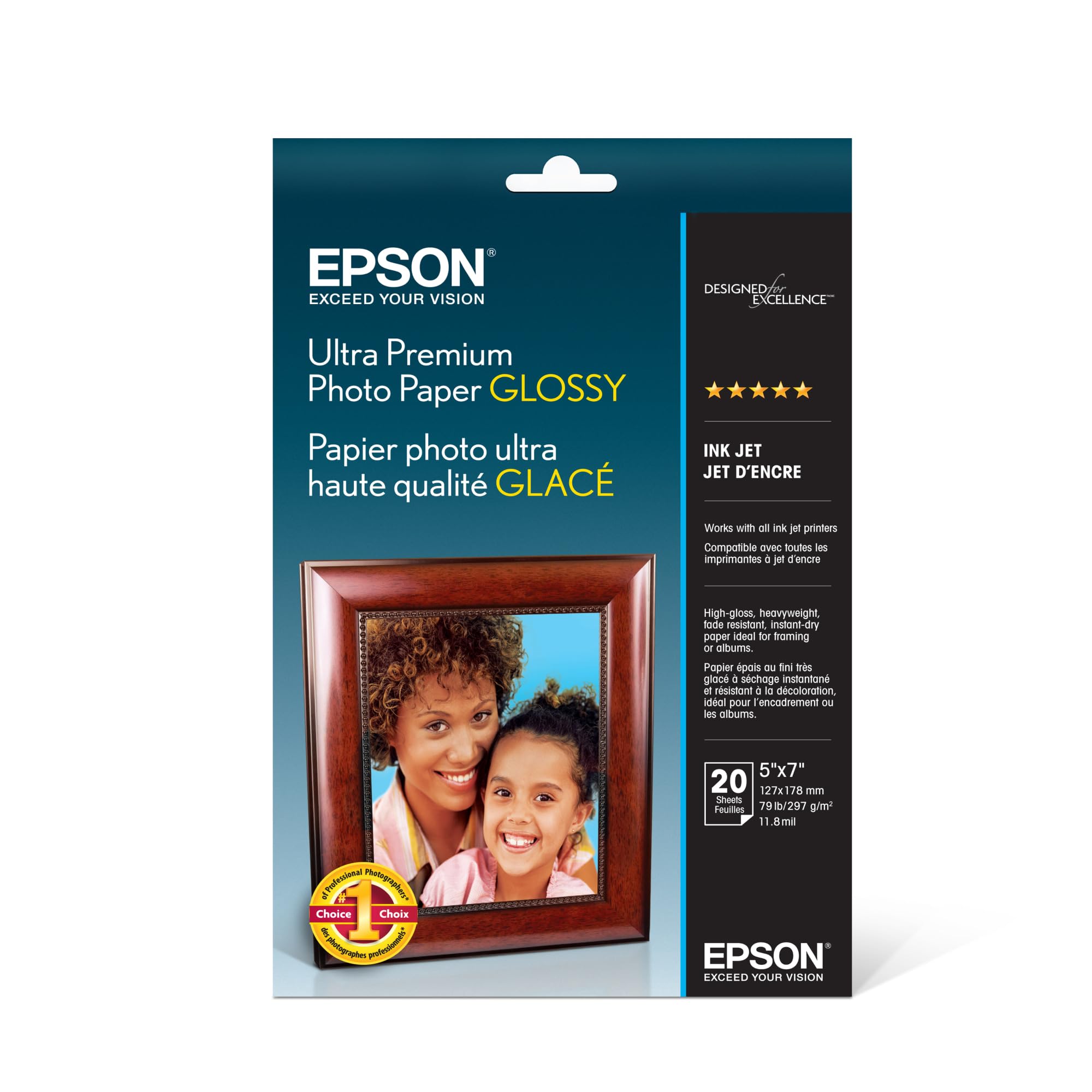 Foto 2 pulgar | Papel Fotográfico Epson Ultra Premium Glossy 5 X 7 Pulgadas, 20 Hojas - Venta Internacional.