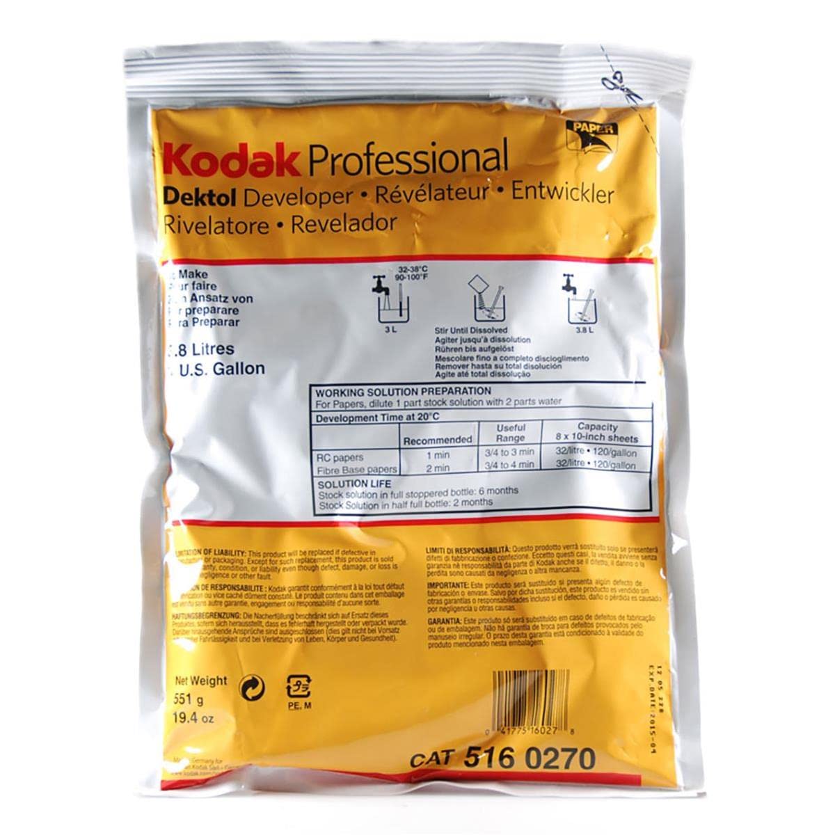 Paper Developer Kodak Professional Dektol Powder 3,78 L - Venta Internacional.
