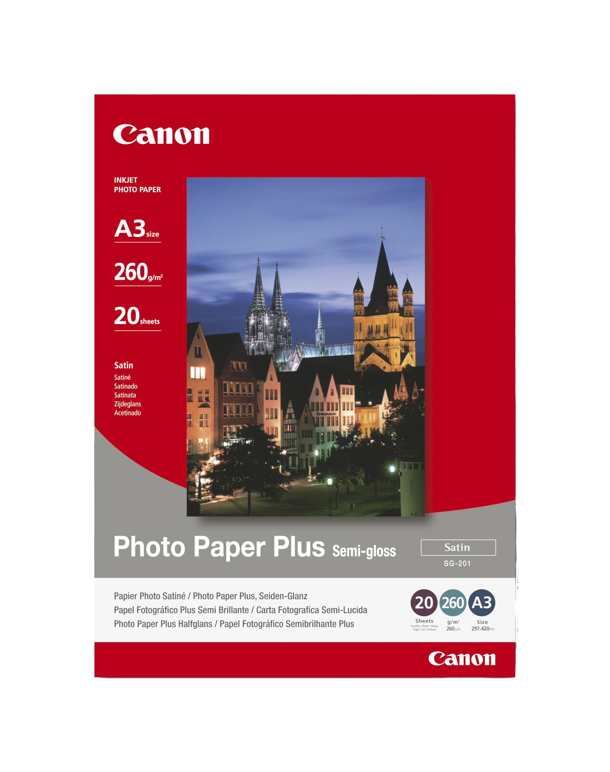 Papel Fotográfico Canon Sg201 Photo Paper Plus Semibrillante A3 260 G, 20 Hojas - Venta Internacional.