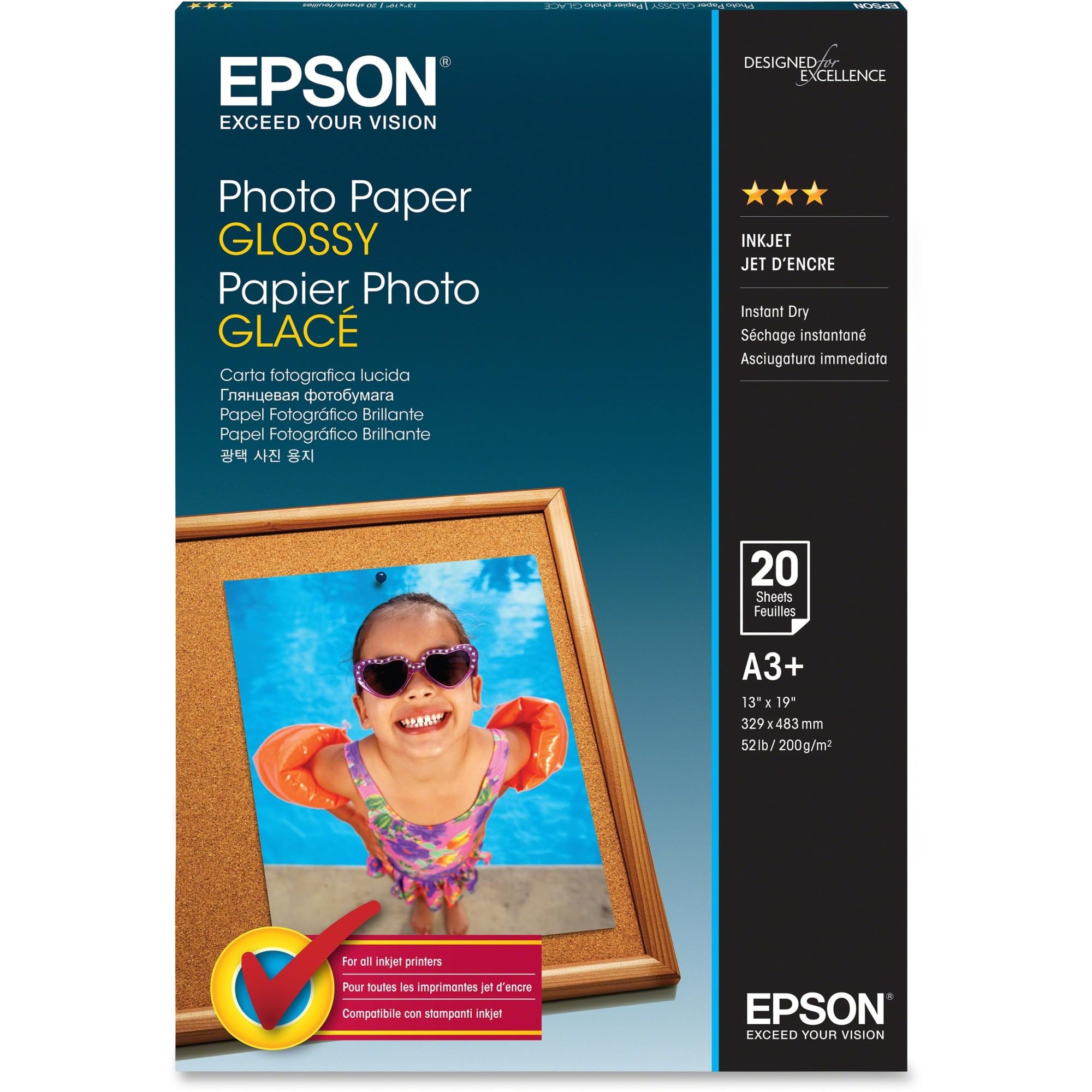 Foto 3 pulgar | Papel Fotográfico Epson Glossy 13x19 Pulgadas, 20 Hojas S041143 - Venta Internacional.