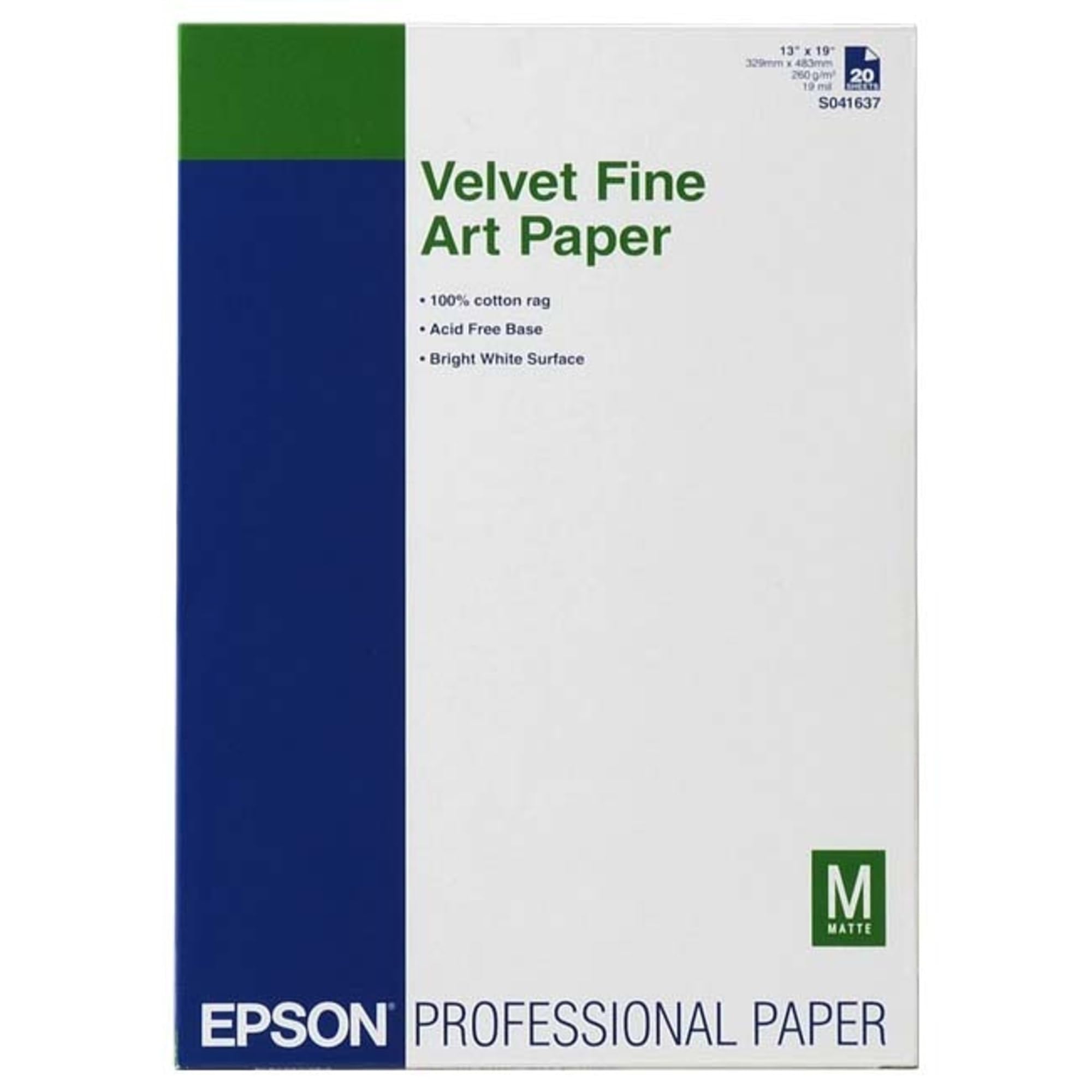 Art Paper Epson S041637, Terciopelo Fino, 13 X 19 Cm, Blanco, 20 Hojas - Venta Internacional.