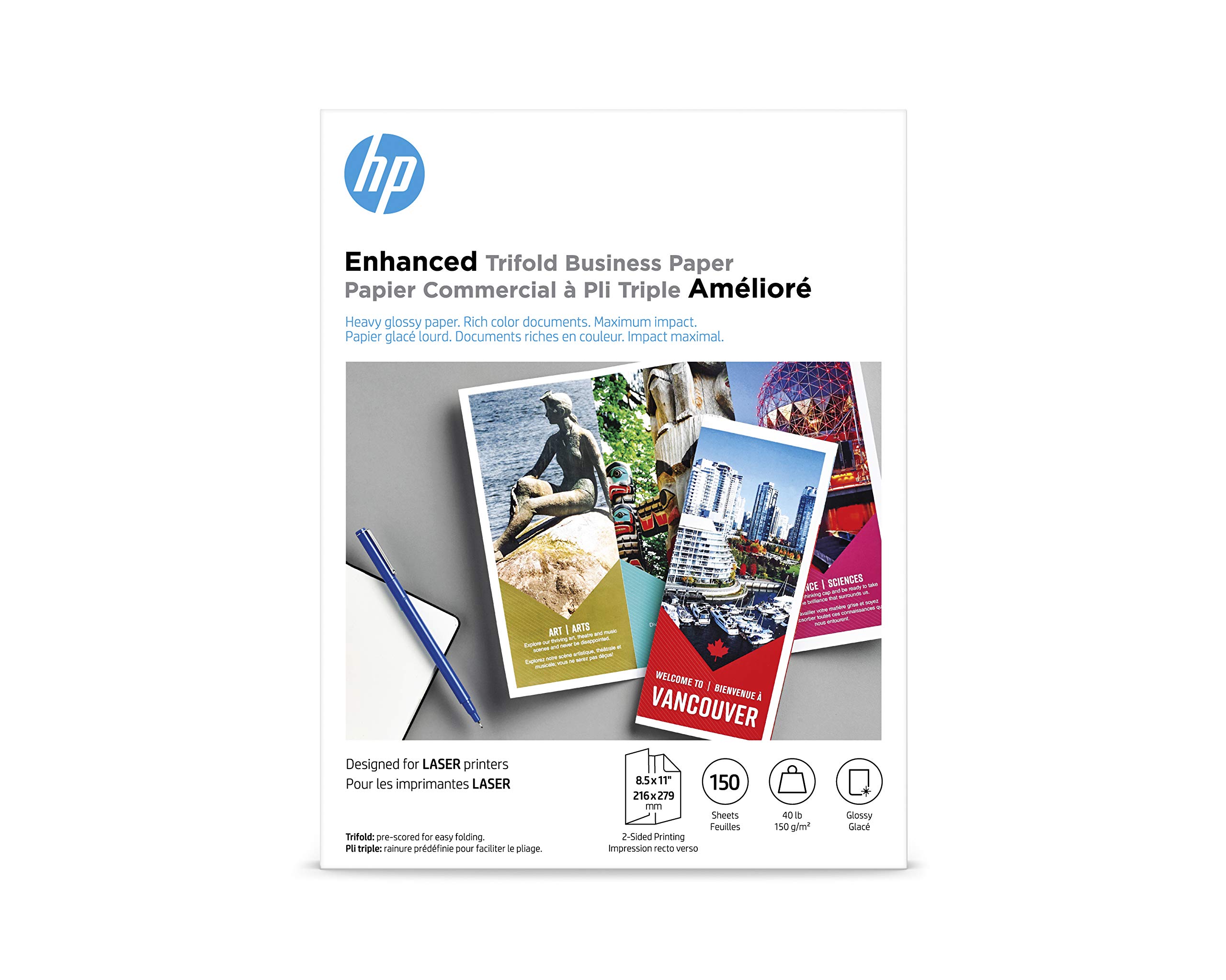 Papel Hp Enhanced Trifold Business Glossy, 8.5 X 11 Pulgadas, 40 Libras - Venta Internacional.