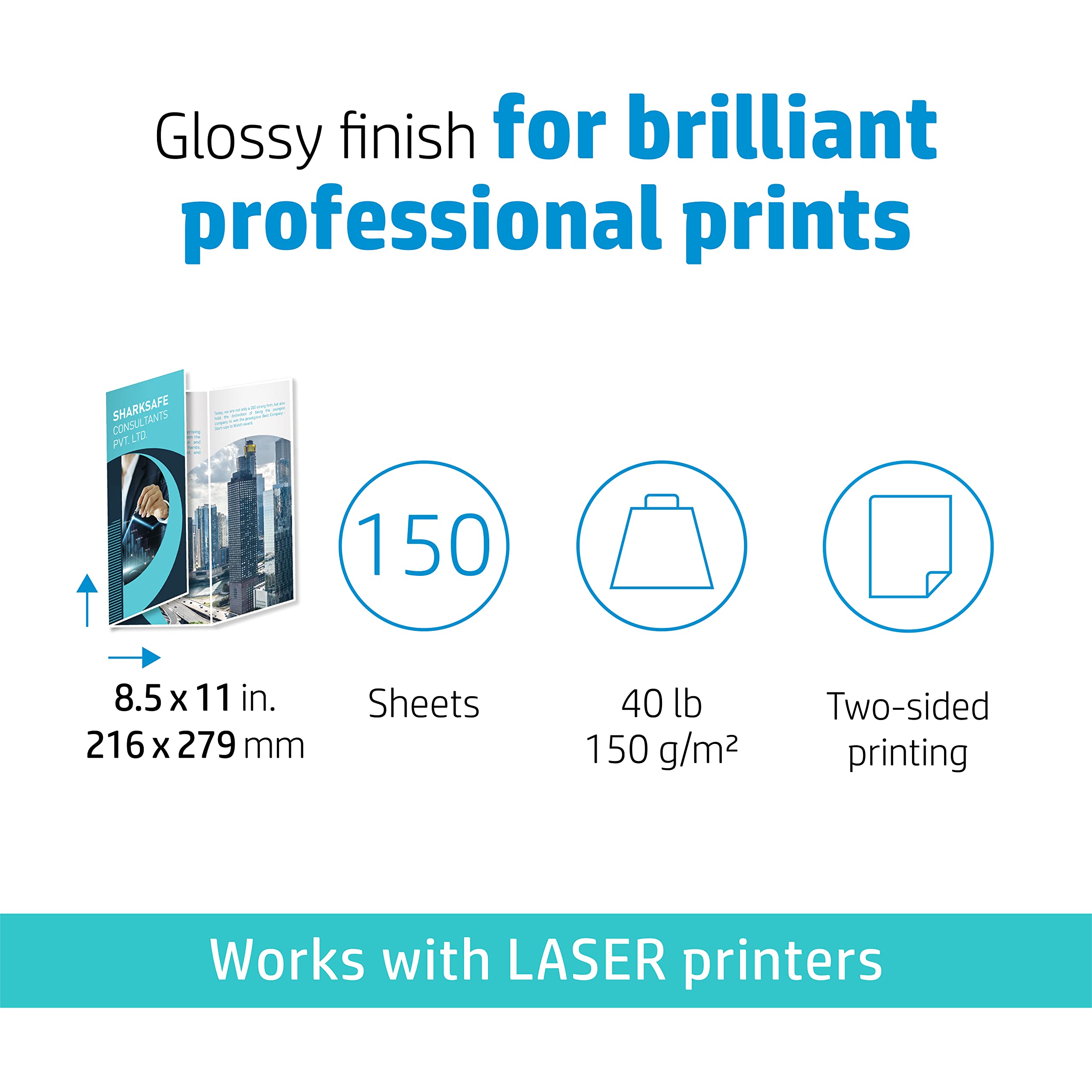 Foto 3 pulgar | Papel Hp Enhanced Trifold Business Glossy, 8.5 X 11 Pulgadas, 40 Libras - Venta Internacional.