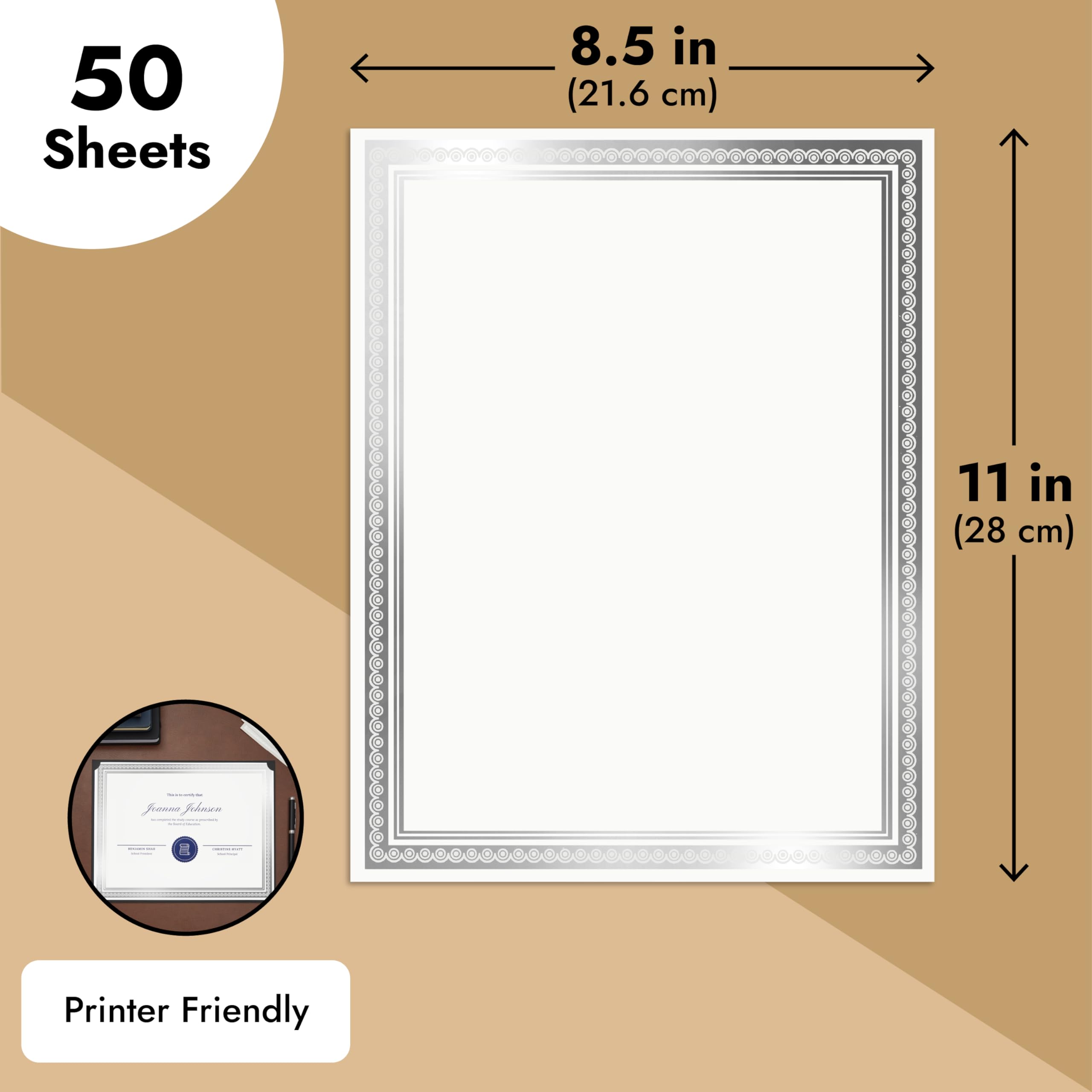 Foto 4 pulgar | Papel Certificado Juvale Silver Foil, 50 Hojas, Tamaño A4 - Venta Internacional.