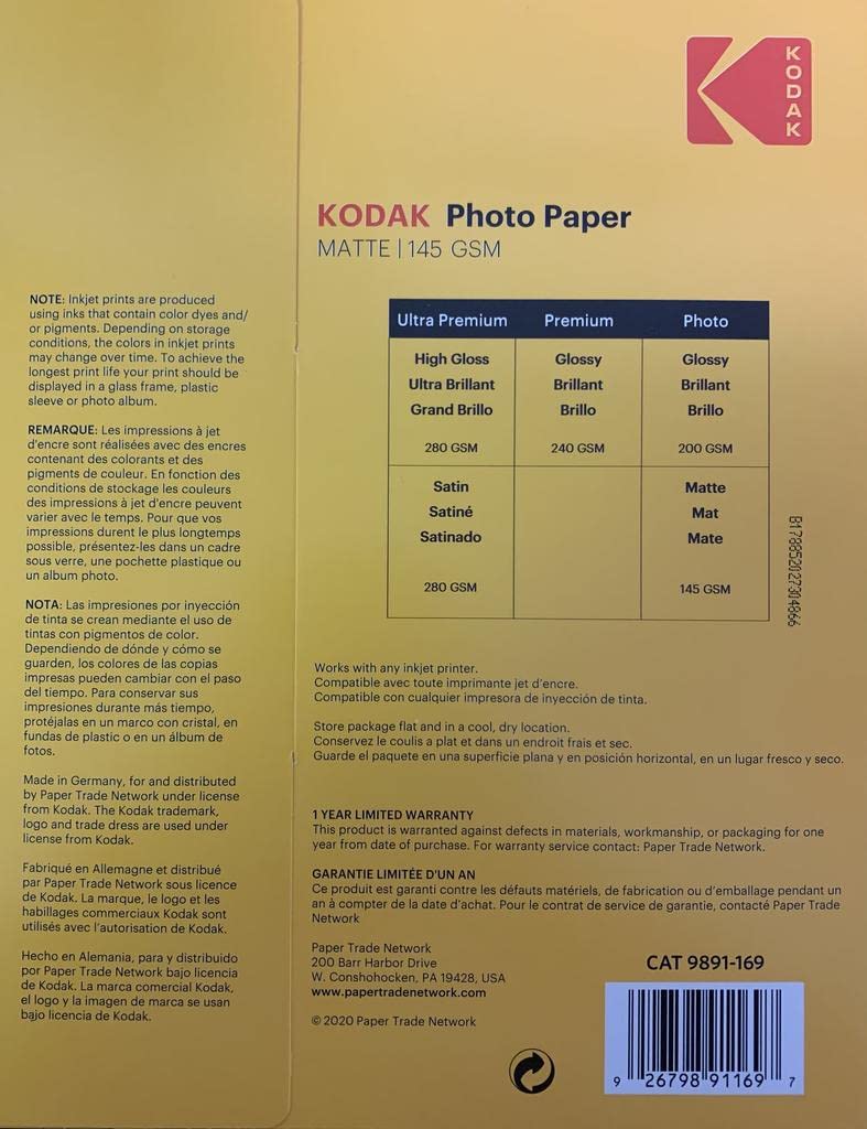 Foto 3 pulgar | Papel Fotográfico Kodak, 8.5 X 11 Pulgadas, Mate, 145 G/m², 100 Hojas - Venta Internacional.