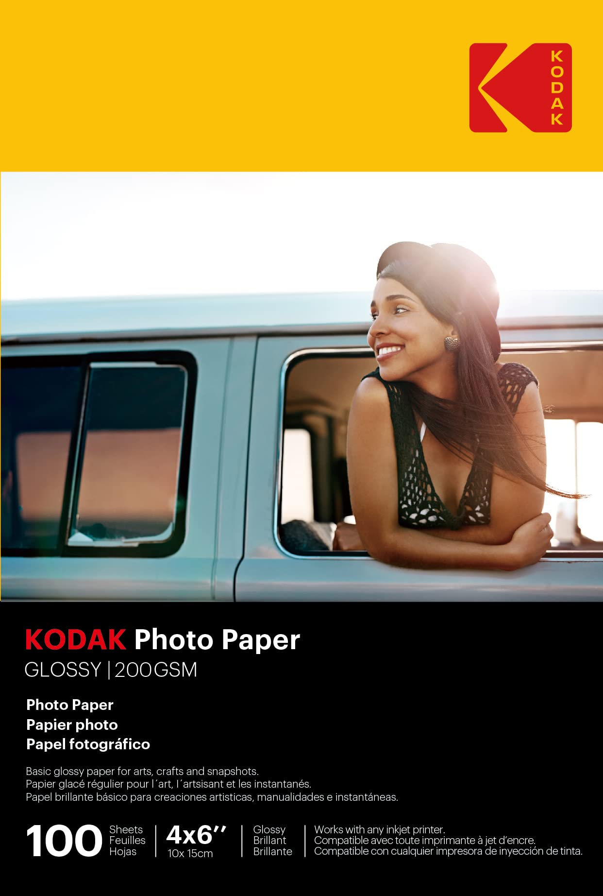 Papel Fotográfico Kodak Glossy 4x6, 100 Hojas, 200 G/m2, 52 Libras - Venta Internacional.