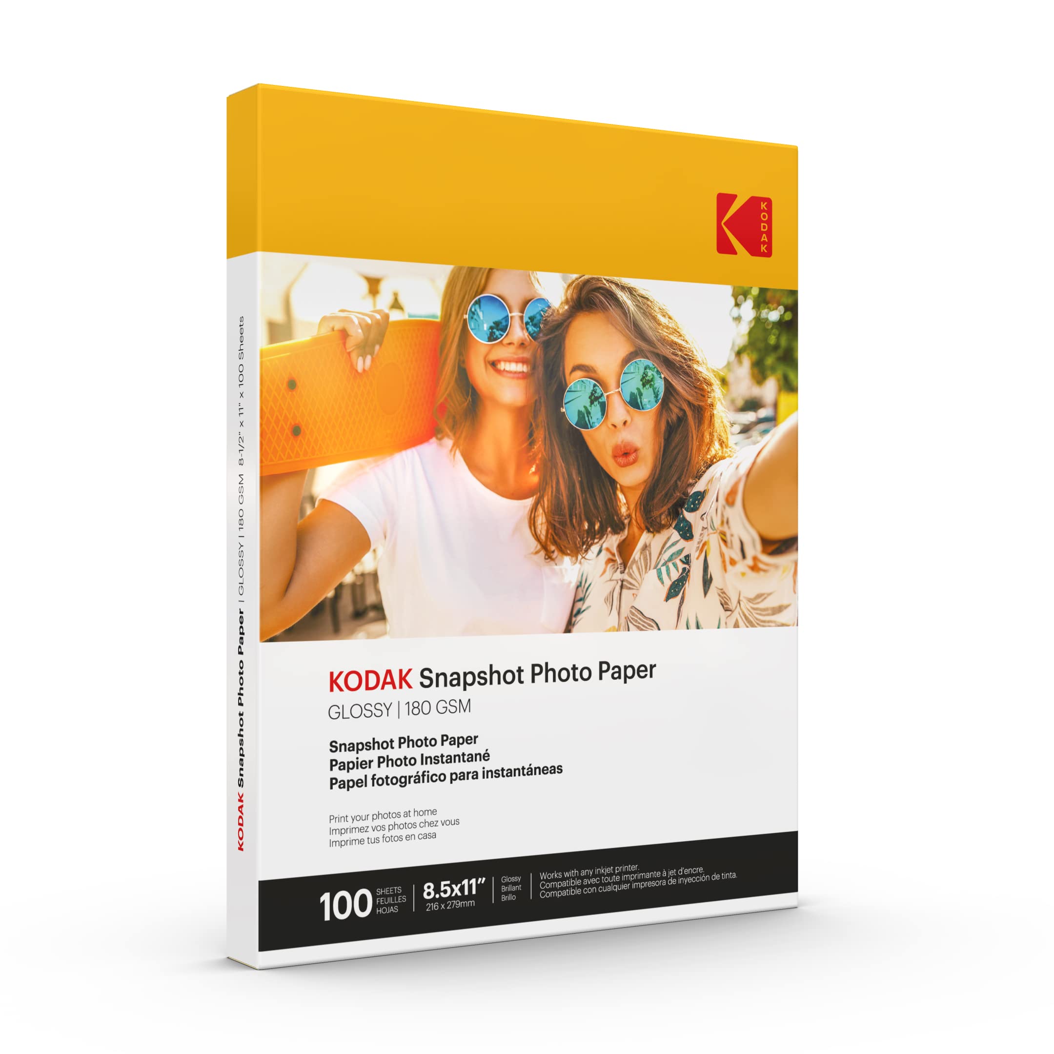Papel Fotográfico Kodak Glossy, 8.5 X 11 Pulgadas, 100 Hojas, 180 G/m² (41302) - Venta Internacional.