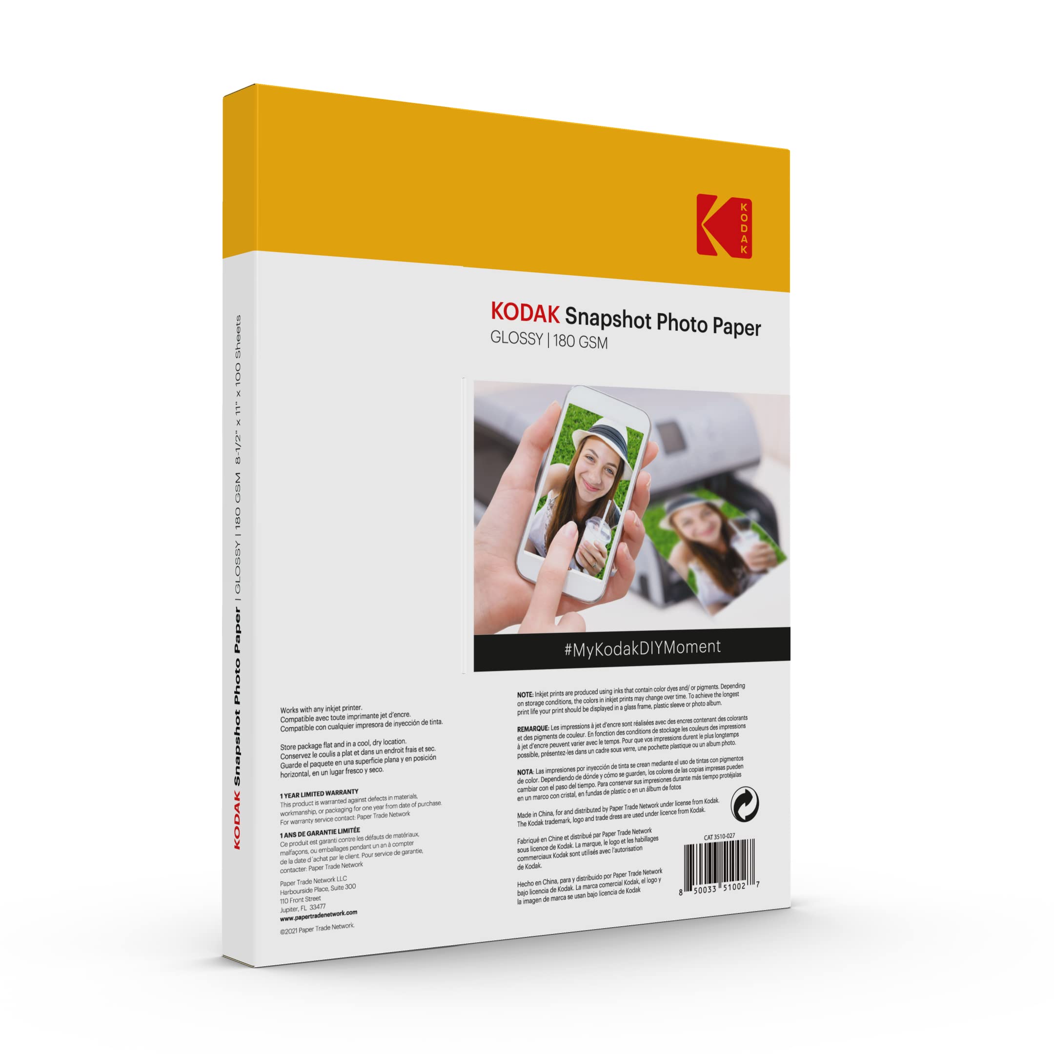 Foto 2 | Papel Fotográfico Kodak Glossy, 8.5 X 11 Pulgadas, 100 Hojas, 180 G/m² (41302) - Venta Internacional.