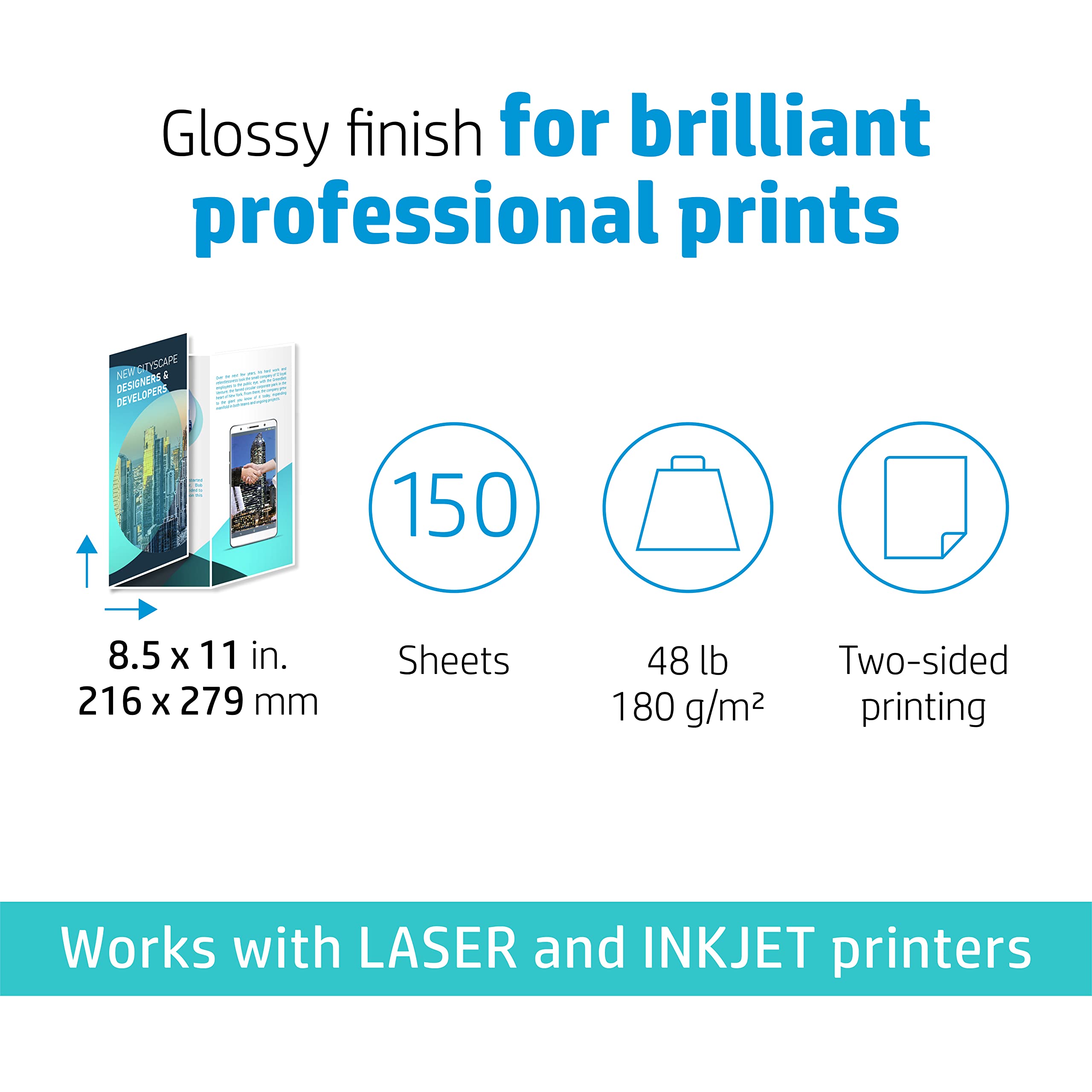 Foto 2 | Papel Empresarial Hp Professional, Triple Pliegue Brillante, 8.5 X 11 Pulgadas - Venta Internacional.