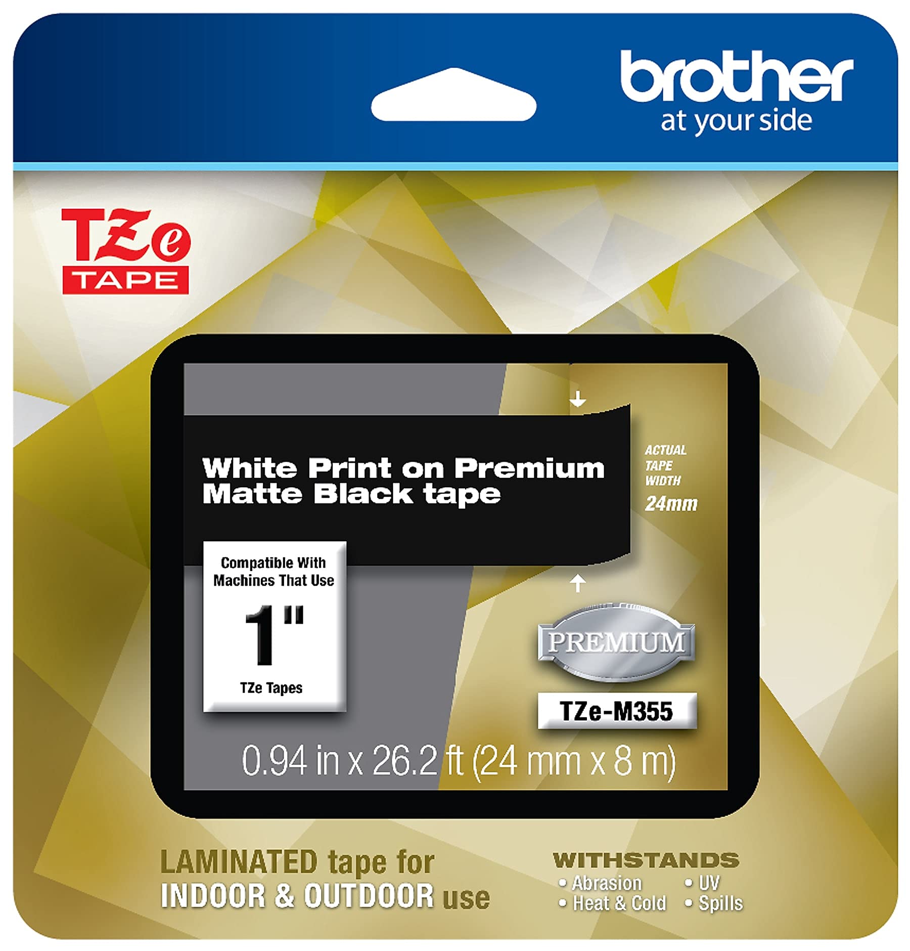 Cinta Adhesiva Brother P-touch Tze-m355 Blanca Sobre Negro Mate 24 Mm - Venta Internacional.