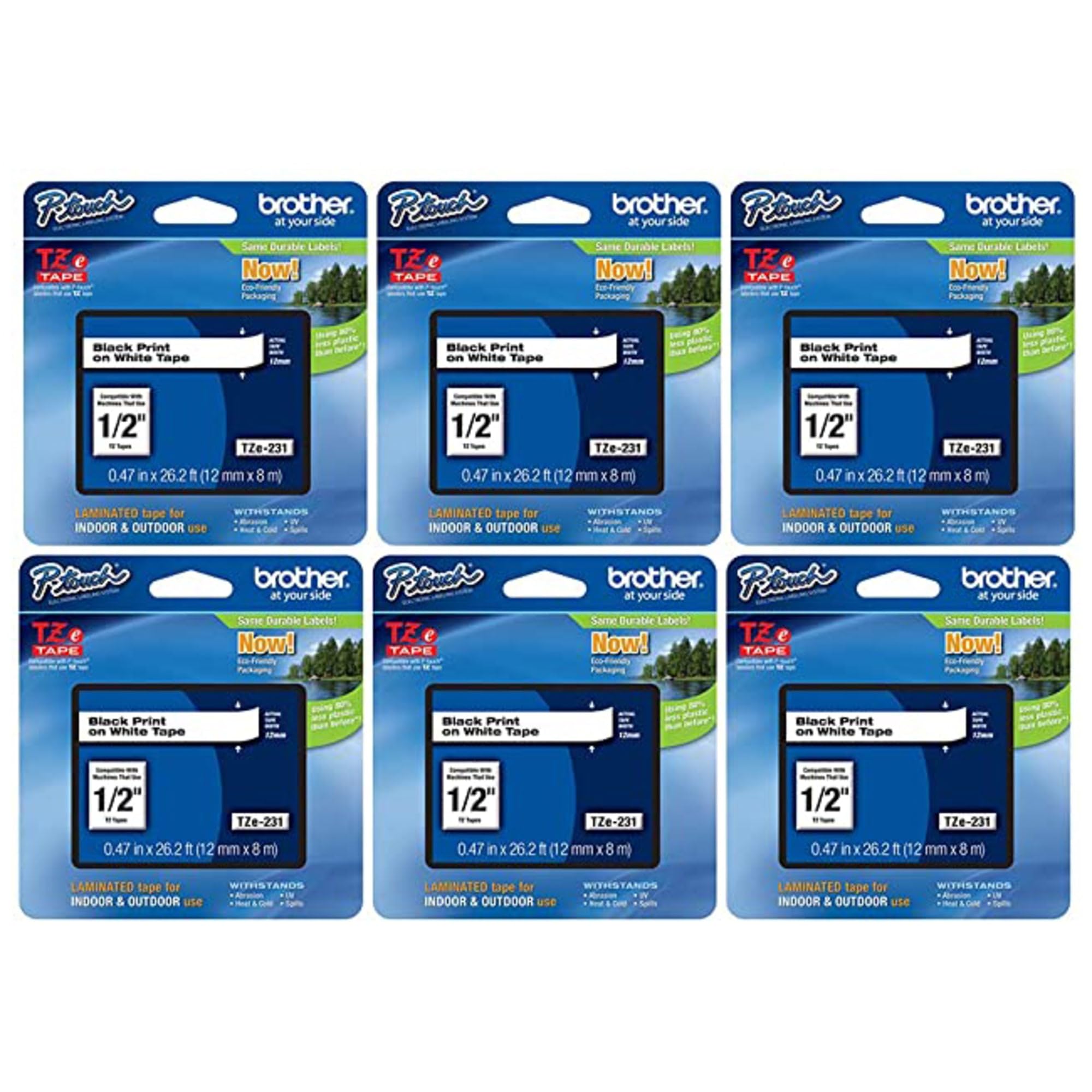 Tape Brother P-touch Tze-231 Original, 8 M, Paquete De 6 Unidades, Negro Sobre Blanco - Venta Internacional.