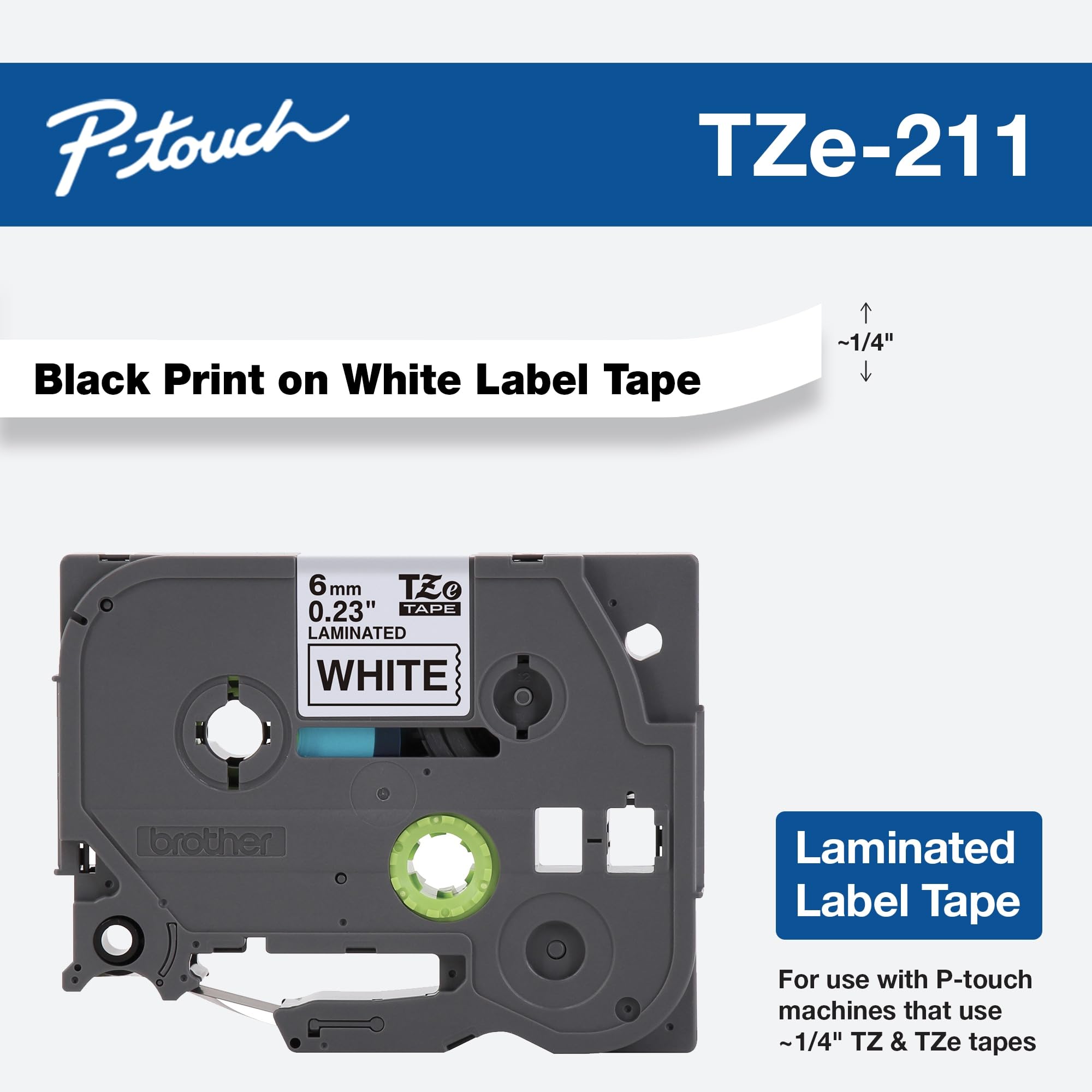 Foto 2 | Cinta Adhesiva Brother Genuine P-touch Tze-211 De 8 M, Negro Sobre Blanco - Venta Internacional.